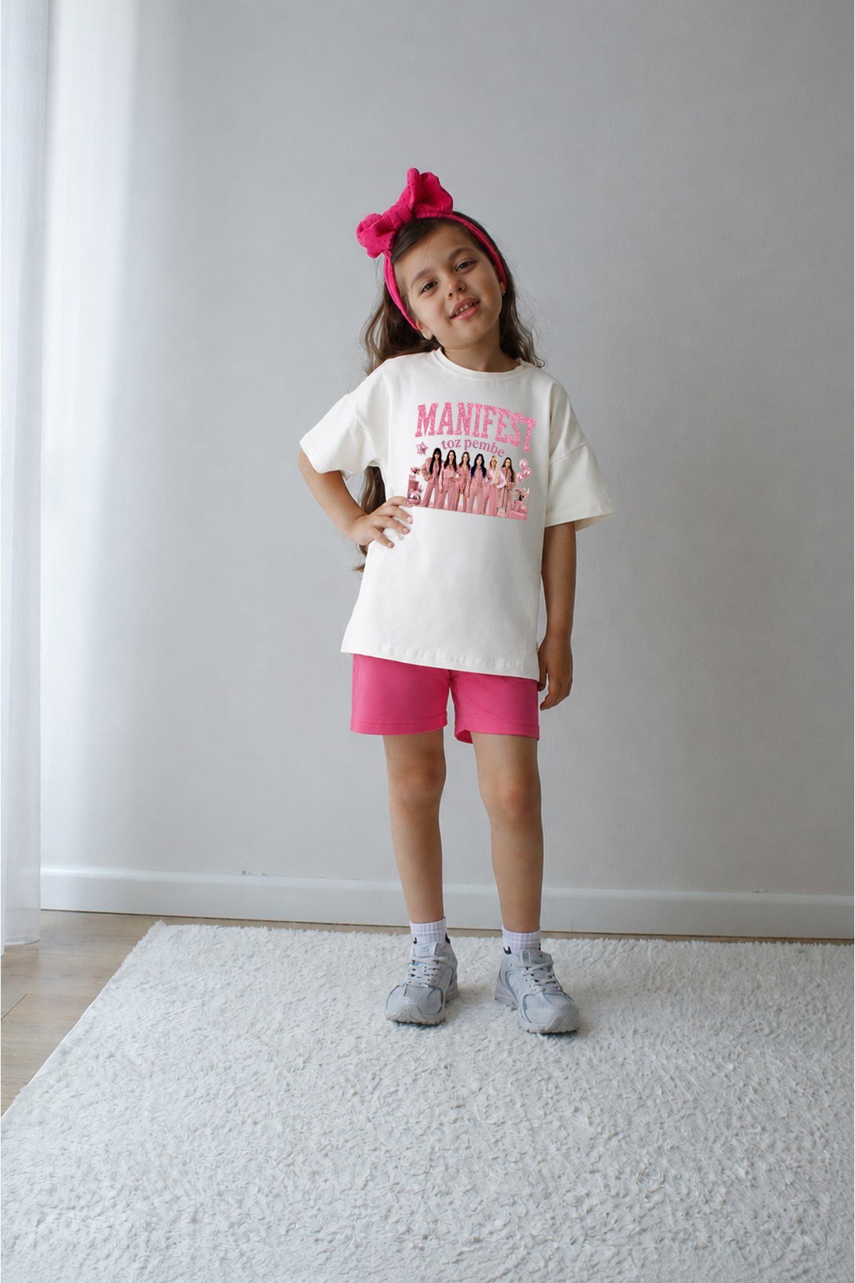 Kız Çocuk Oversize Kalıp Belya Kids Manifest Toz Pembe Tasarım Taytlı Alt Üst Takım