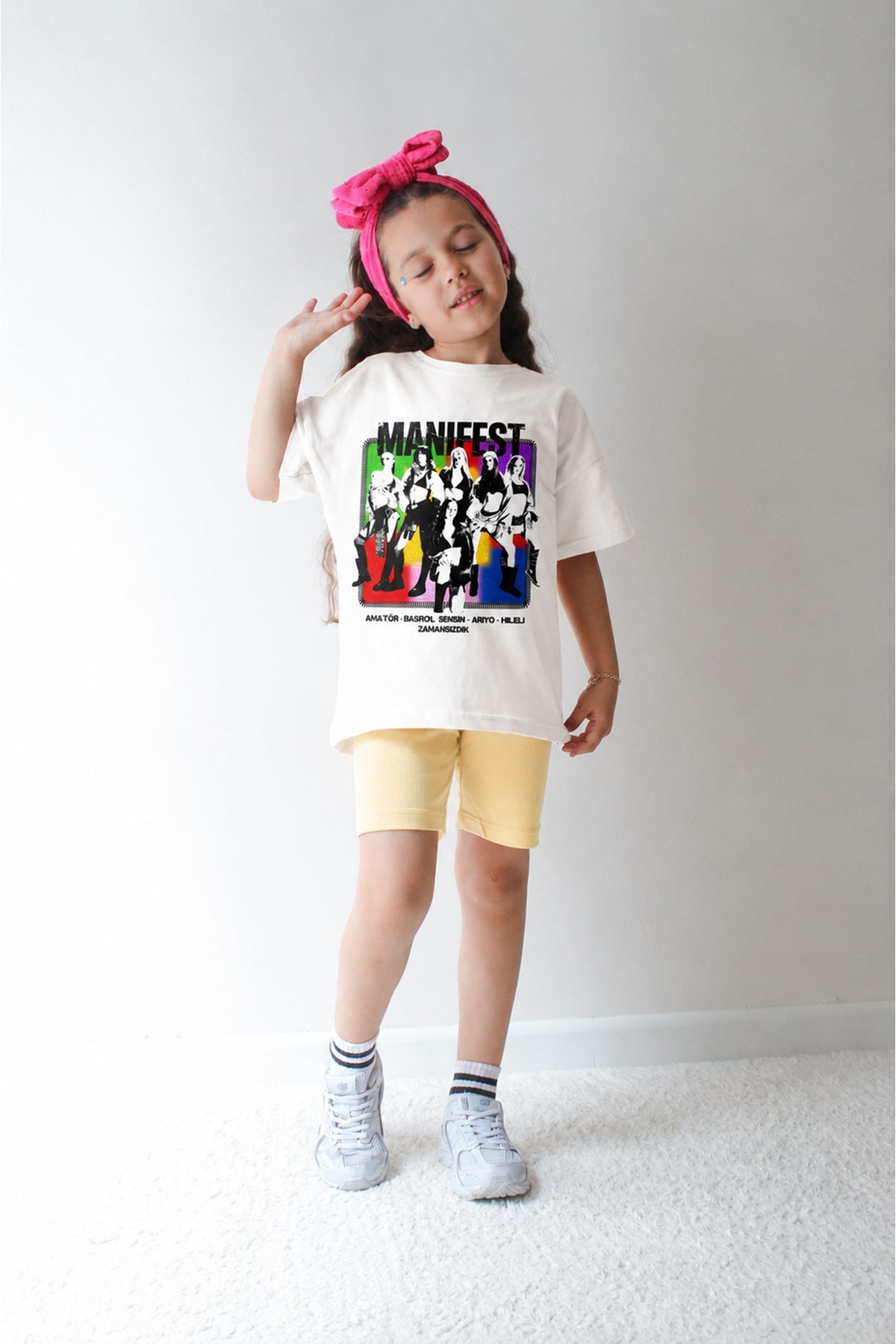 Kız Çocuk Oversize Kalıp Belya Kids Manifest Özel Tasarım 3 Taytlı Alt Üst Takım