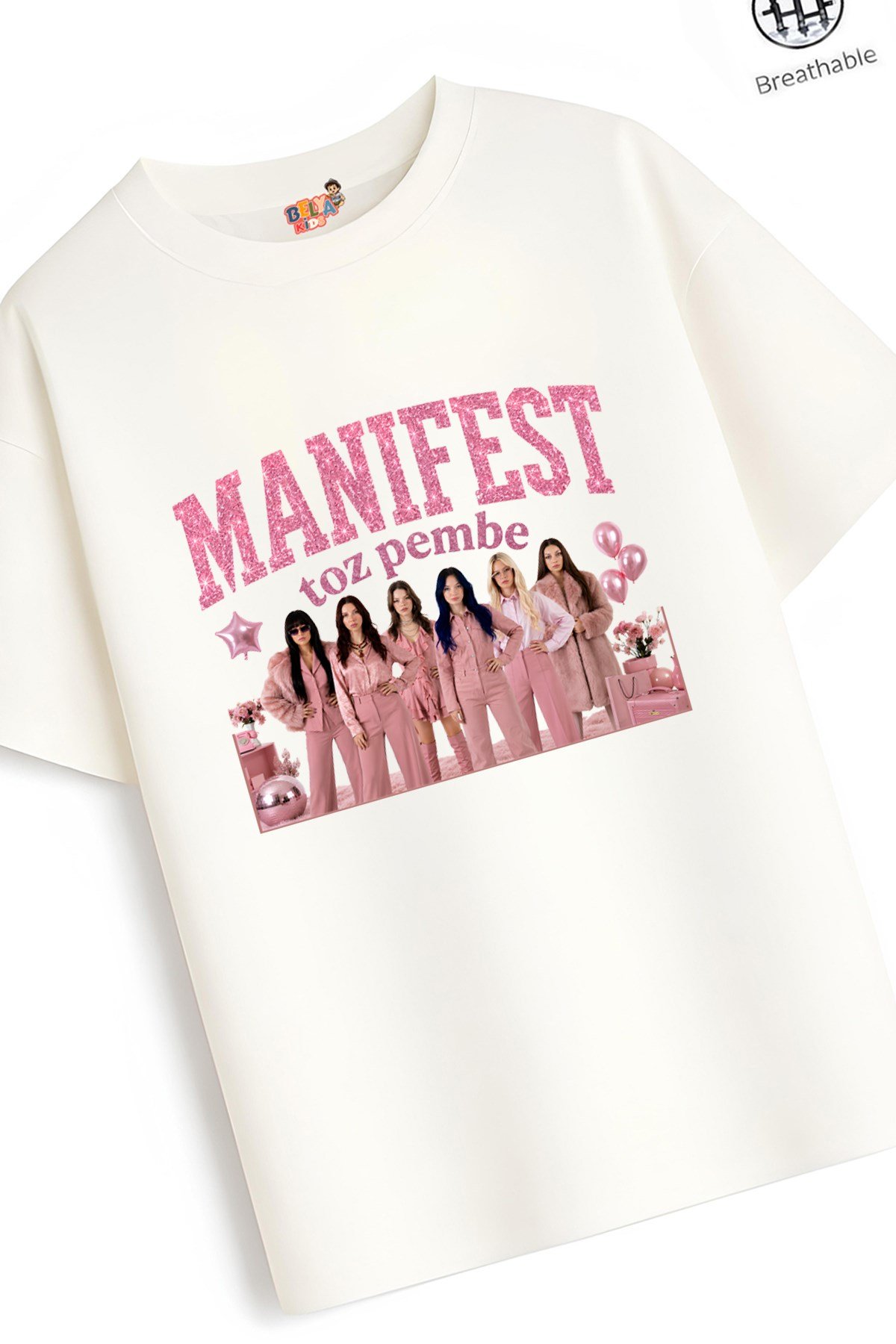 Kız Çocuk Oversize Kalıp Belya Kids Toz Pembe Manifest Tasarım Pamuklu Tişört