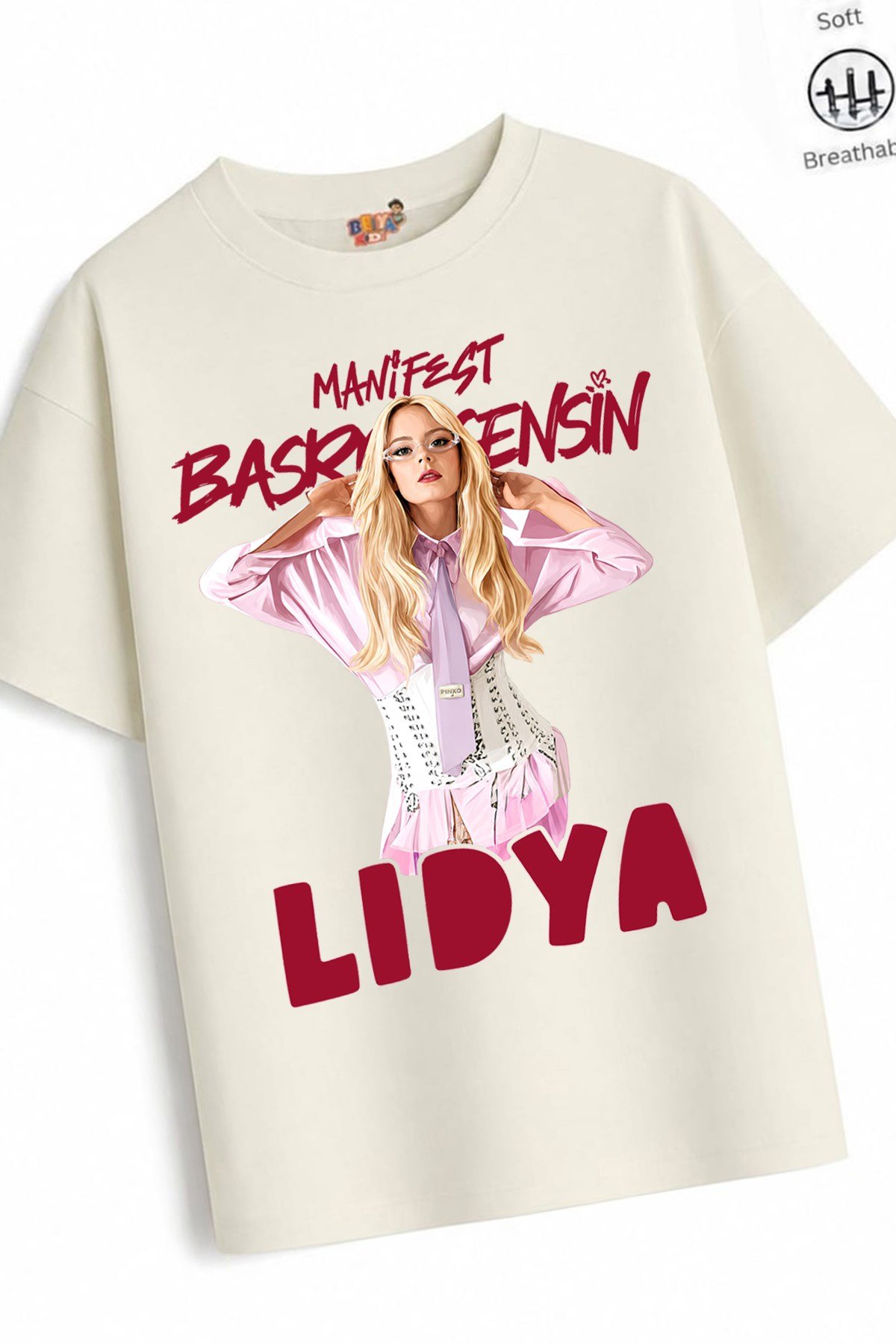Kız Çocuk Oversize Kalıp Pamuklu Mani Lidya Tasarım11 Tişört