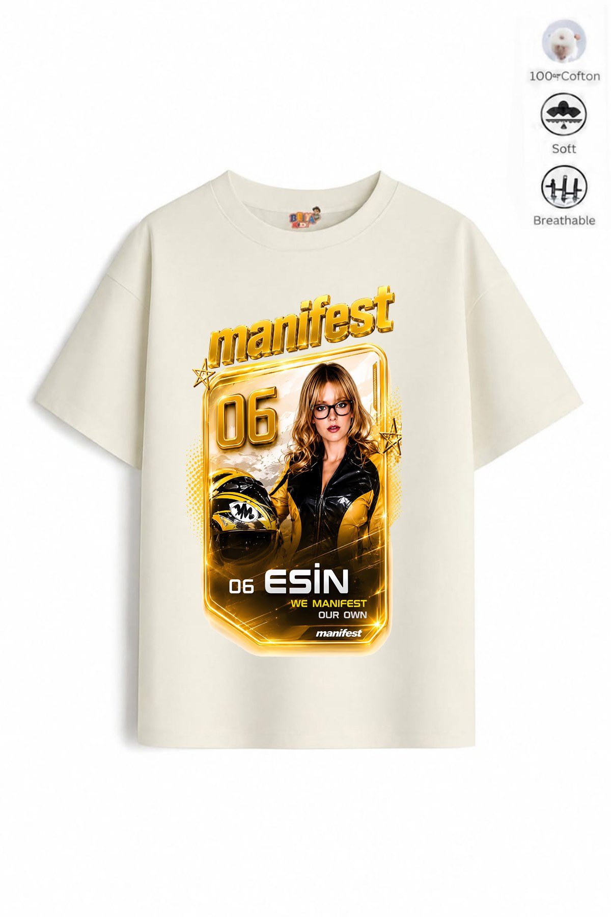 Kız Çocuk Oversize Kalıp Pamuklu Mani Esin Tasarım3 Tişört