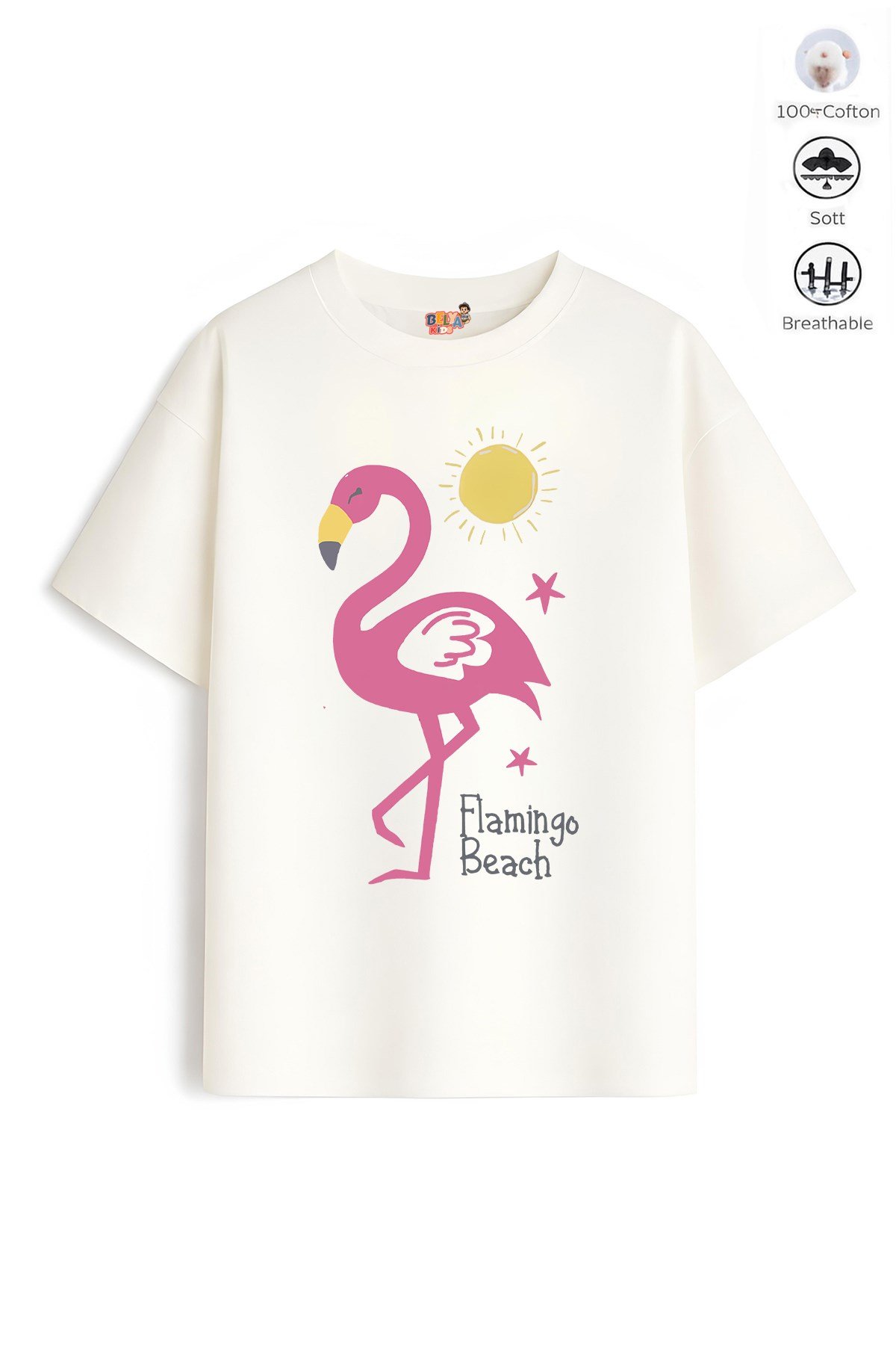 Kız Çocuk Tam Kalıp Flamingo Tasarım 56 Oversize Tişört