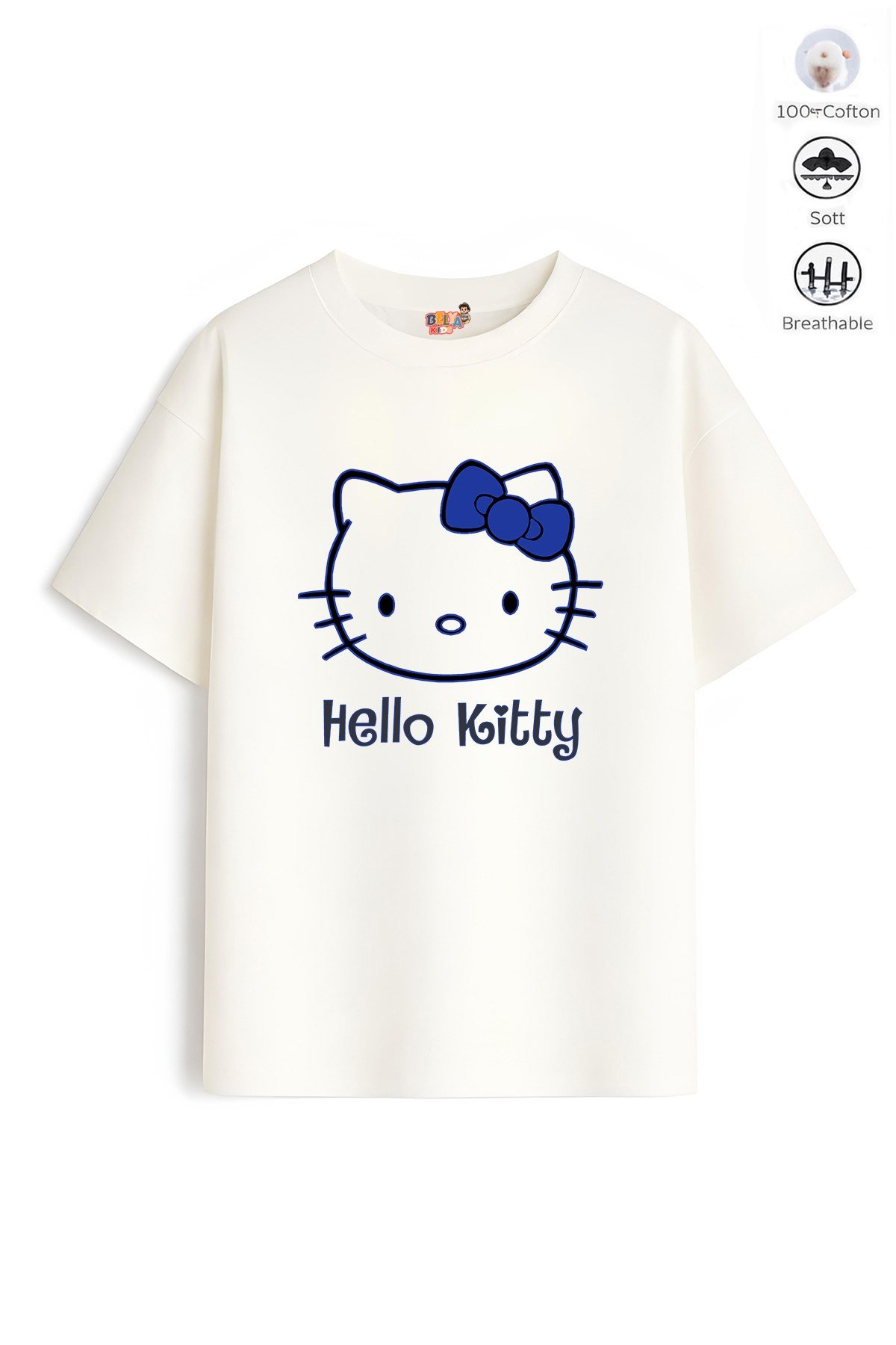 Kız Çocuk Tam Kalıp Hello Tasarım 46 Oversize Tişört
