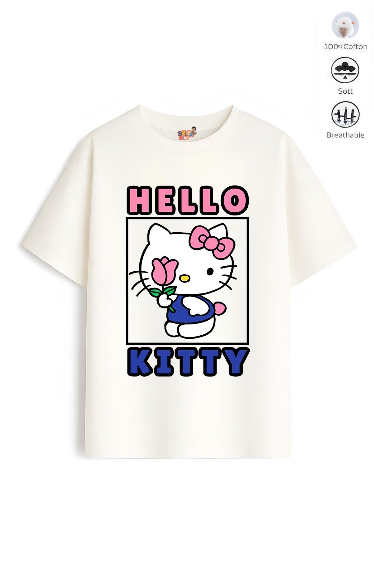 Kız Çocuk Tam Kalıp Hello Tasarım 49 Oversize Tişört