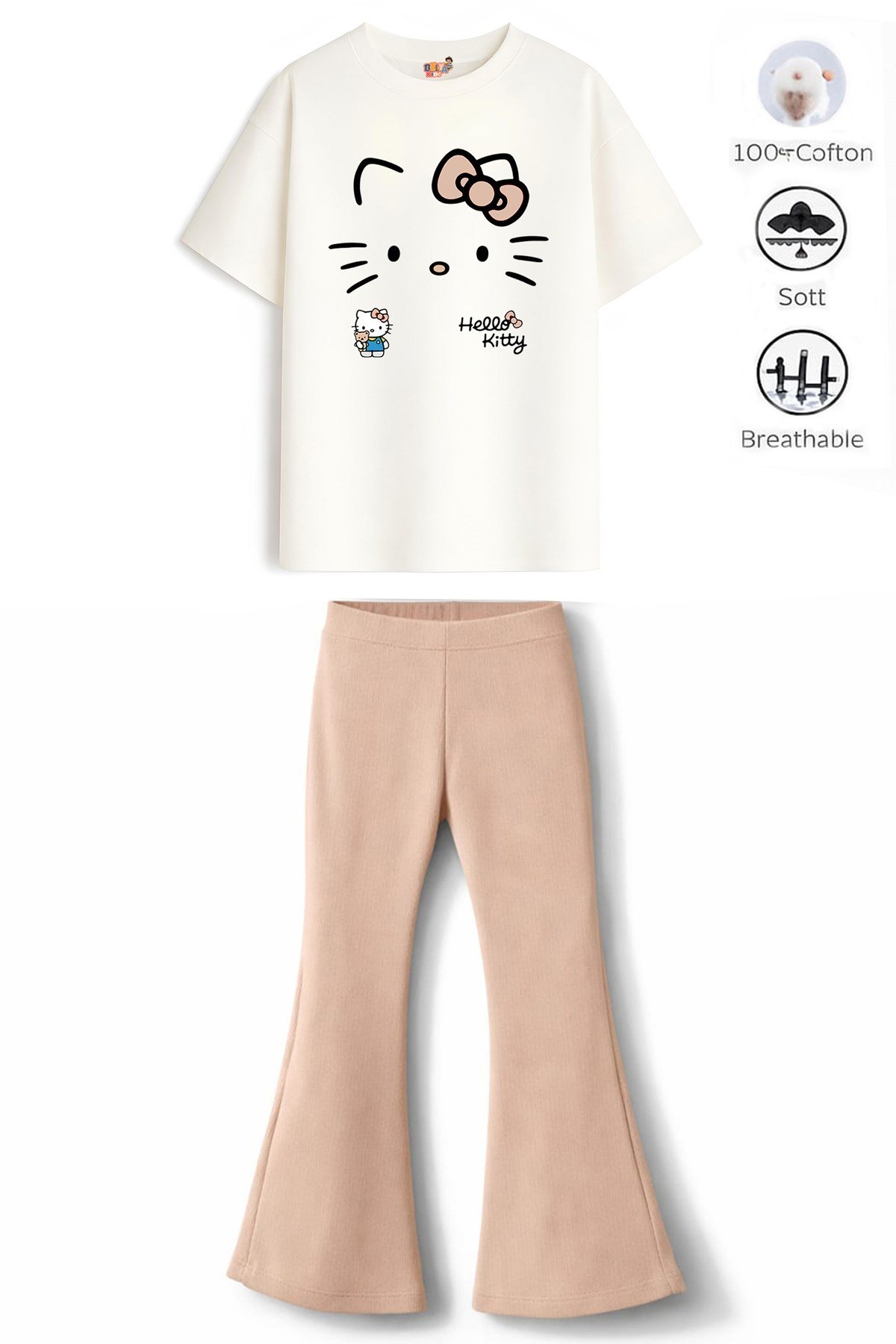 Kız Çocuk Tam Kalıp Üst Oversize Alt Taytlı Hello Tasarım5 Alt Üst Takım