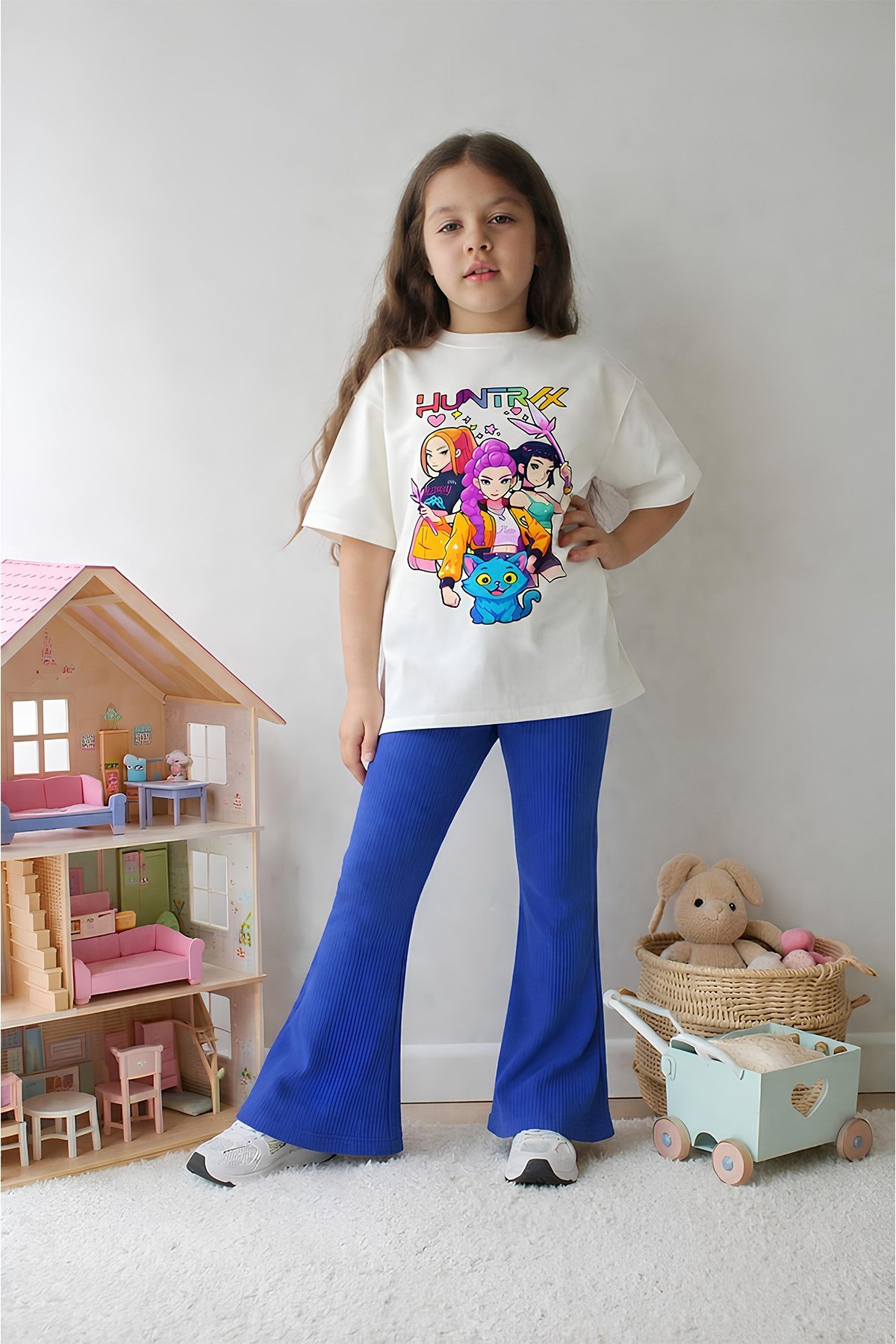 Kız Çocuk Tam Kalıp Üst Oversize Alt Taytlı Hun Tasarım11 Alt Üst Takım