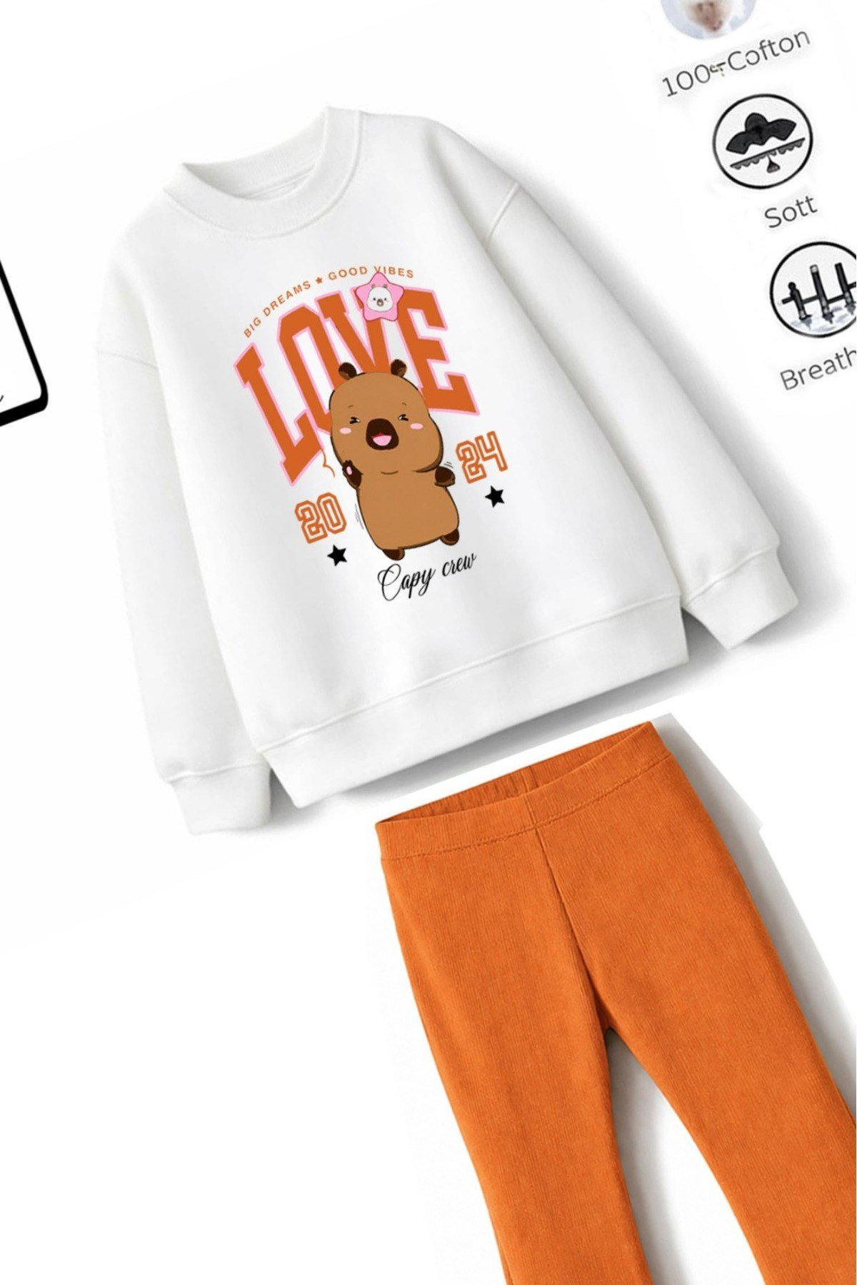Kız Çocuk Tam Kalıp Üst Oversize Alt Taytlı LoveCapy Tasarım 195 Alt Üst Takım