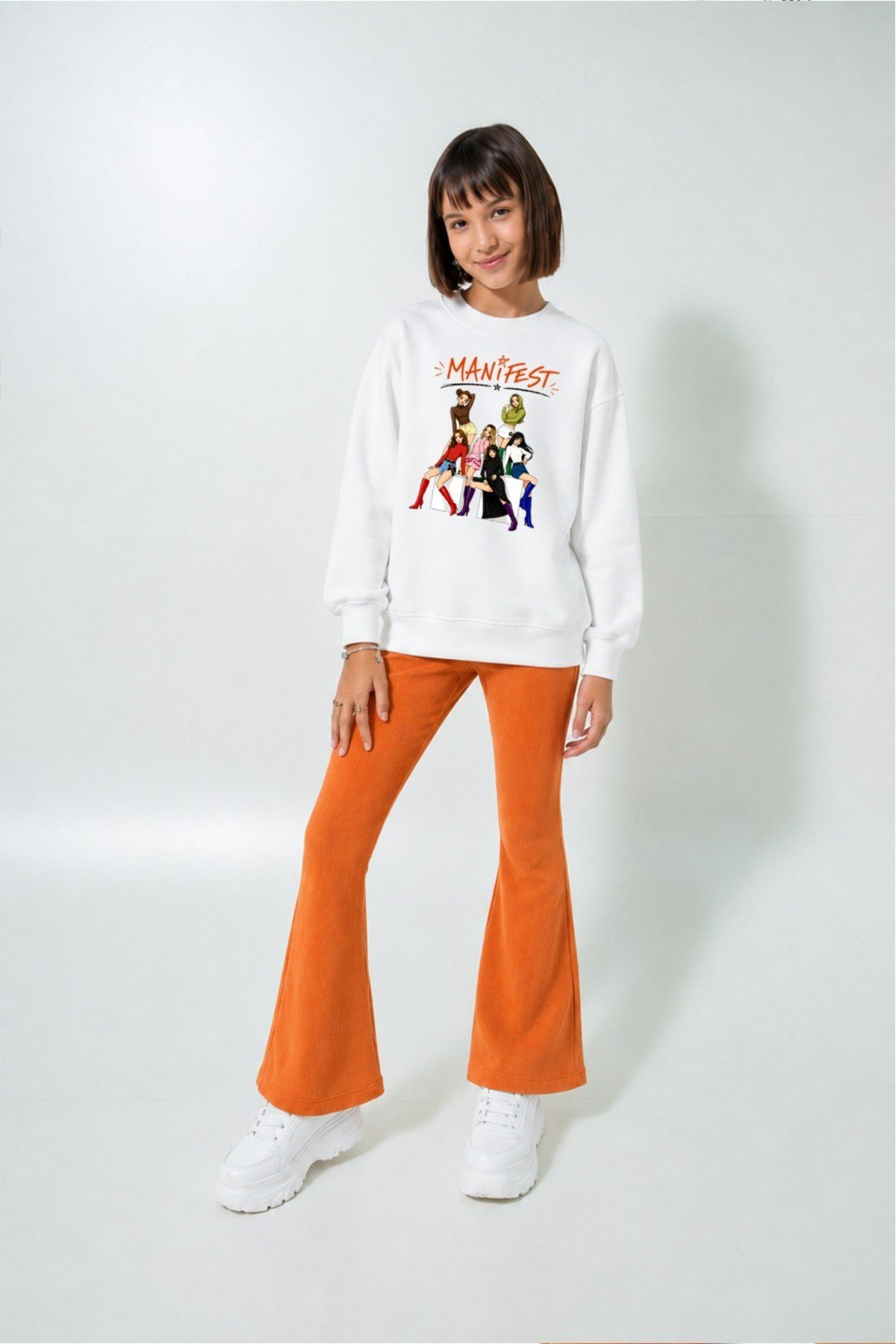 Kız Çocuk Tam Kalıp Üst Oversize Alt Taytlı Karikatür Manifest Tasarım 245 Alt Üst Takım
