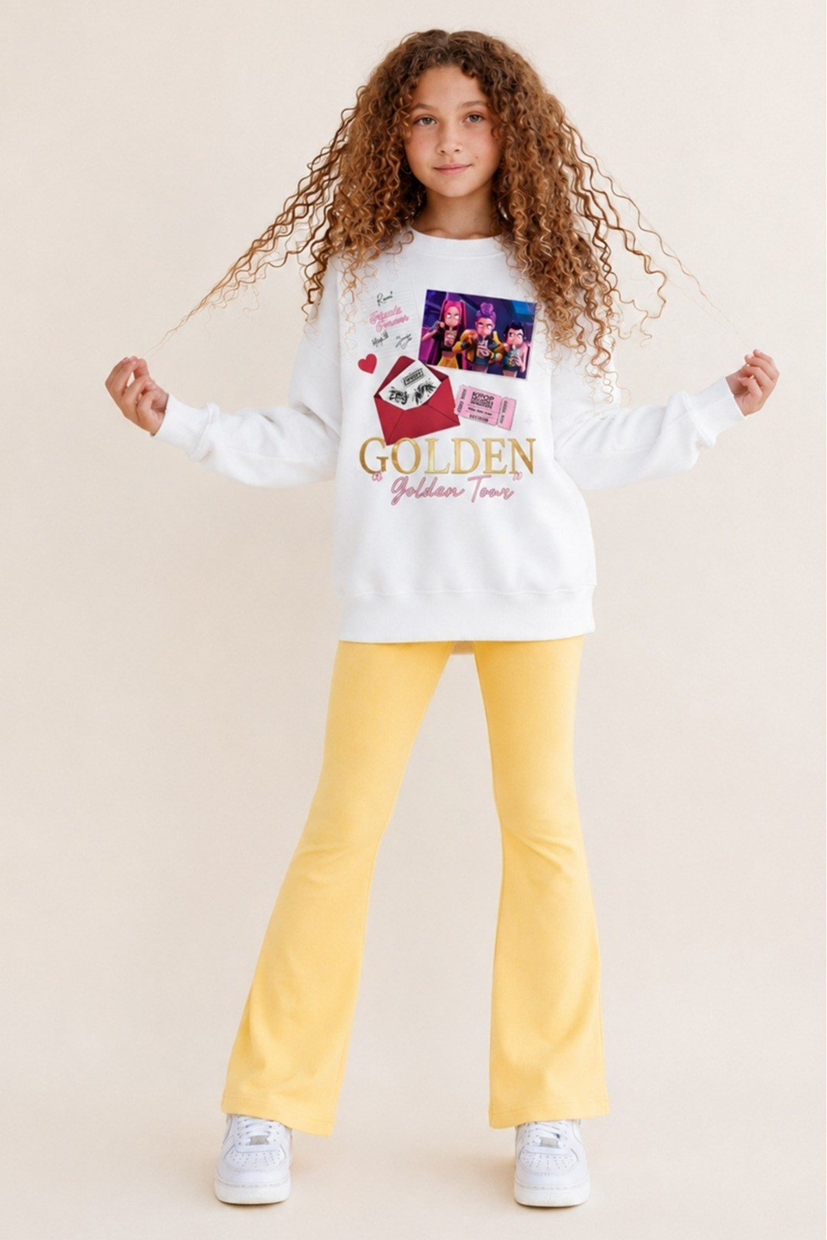 Kız Çocuk Tam Kalıp Üst Oversize Alt Taytlı HunGolden Tasarım 174 Alt Üst Takım