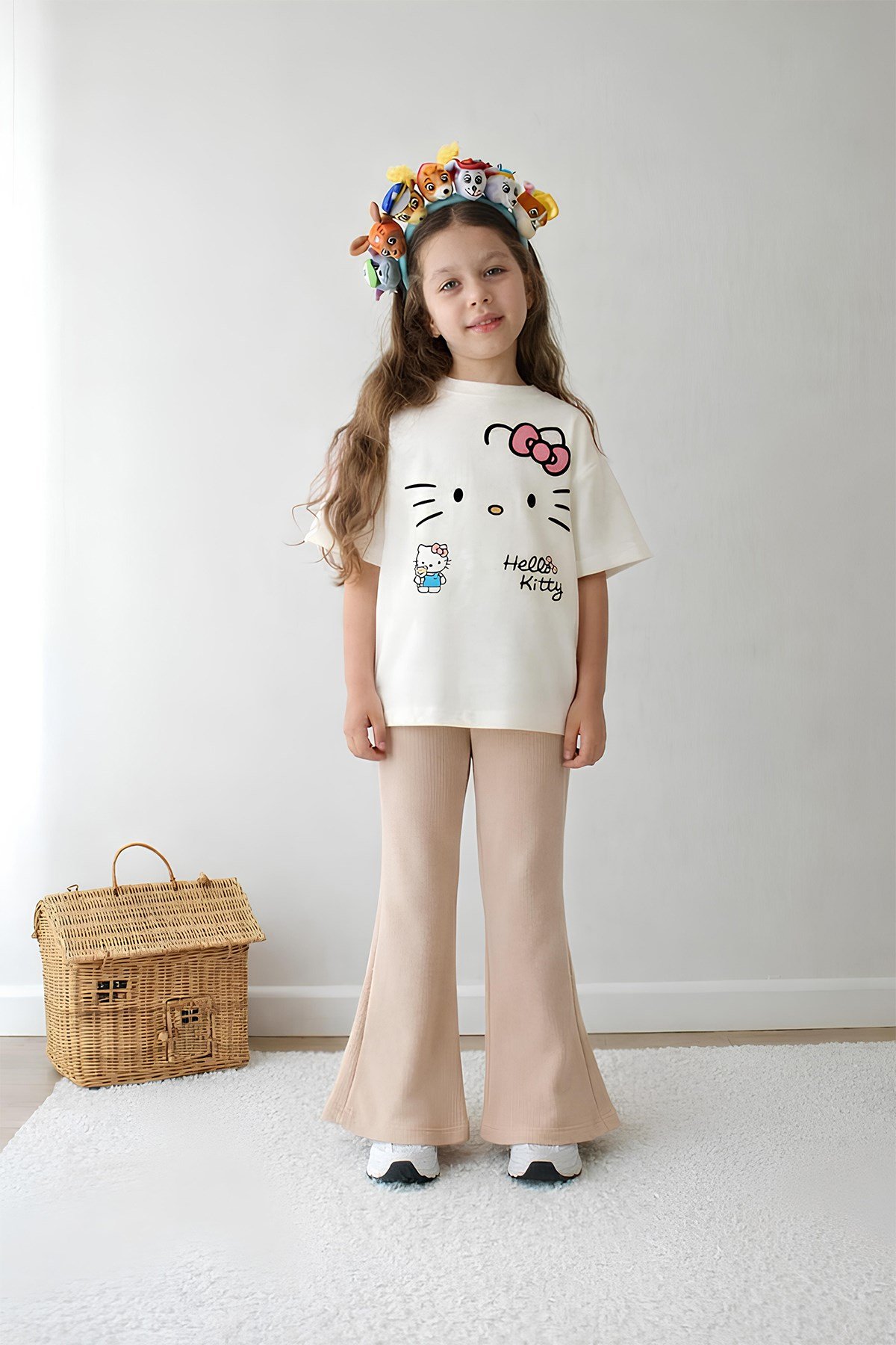 Kız Çocuk Tam Kalıp Üst Oversize Alt Taytlı Hello Tasarım5 Alt Üst Takım