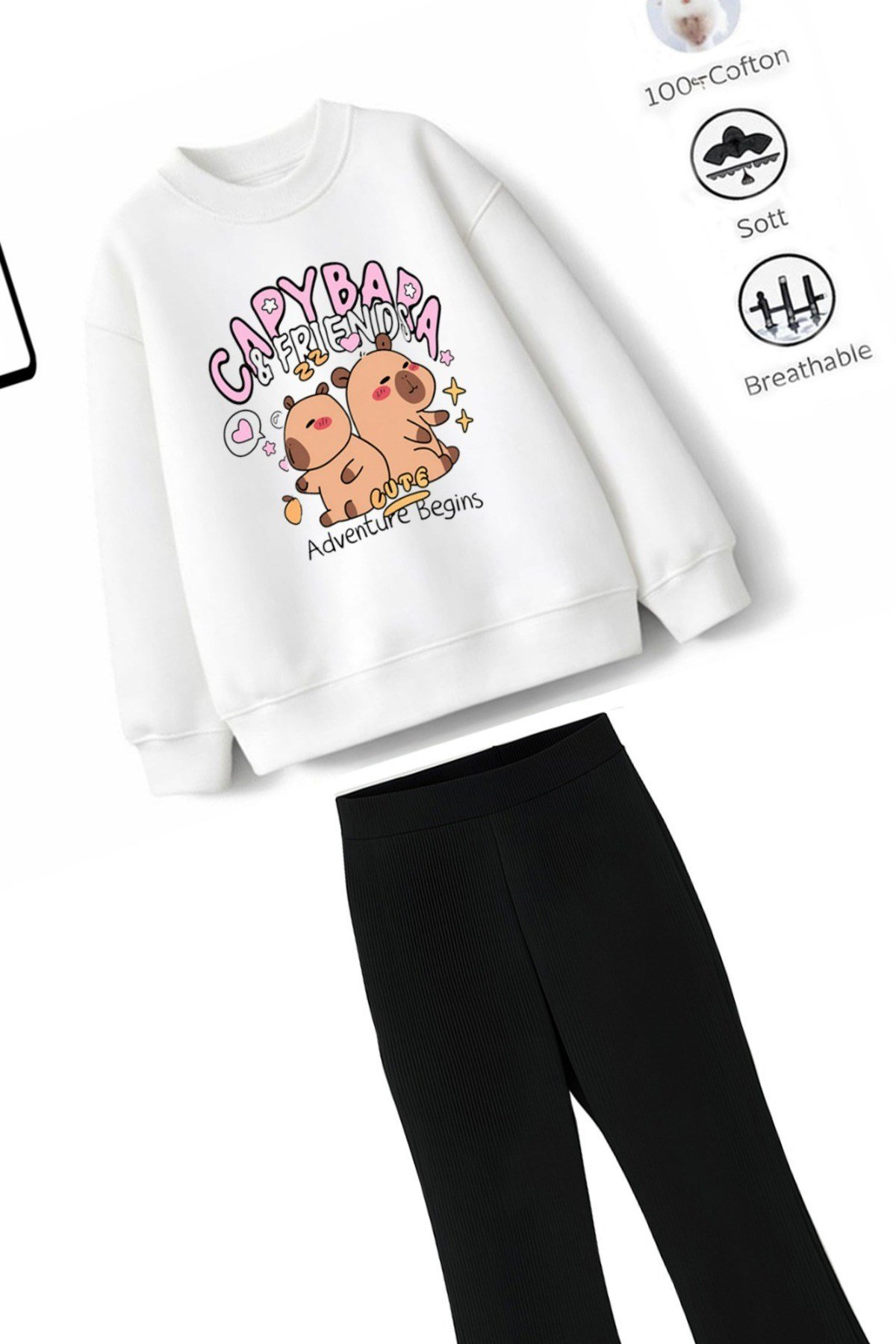 Kız Çocuk Tam Kalıp Üst Oversize Alt Taytlı Capy Boba Tasarım 213 Alt Üst Takım
