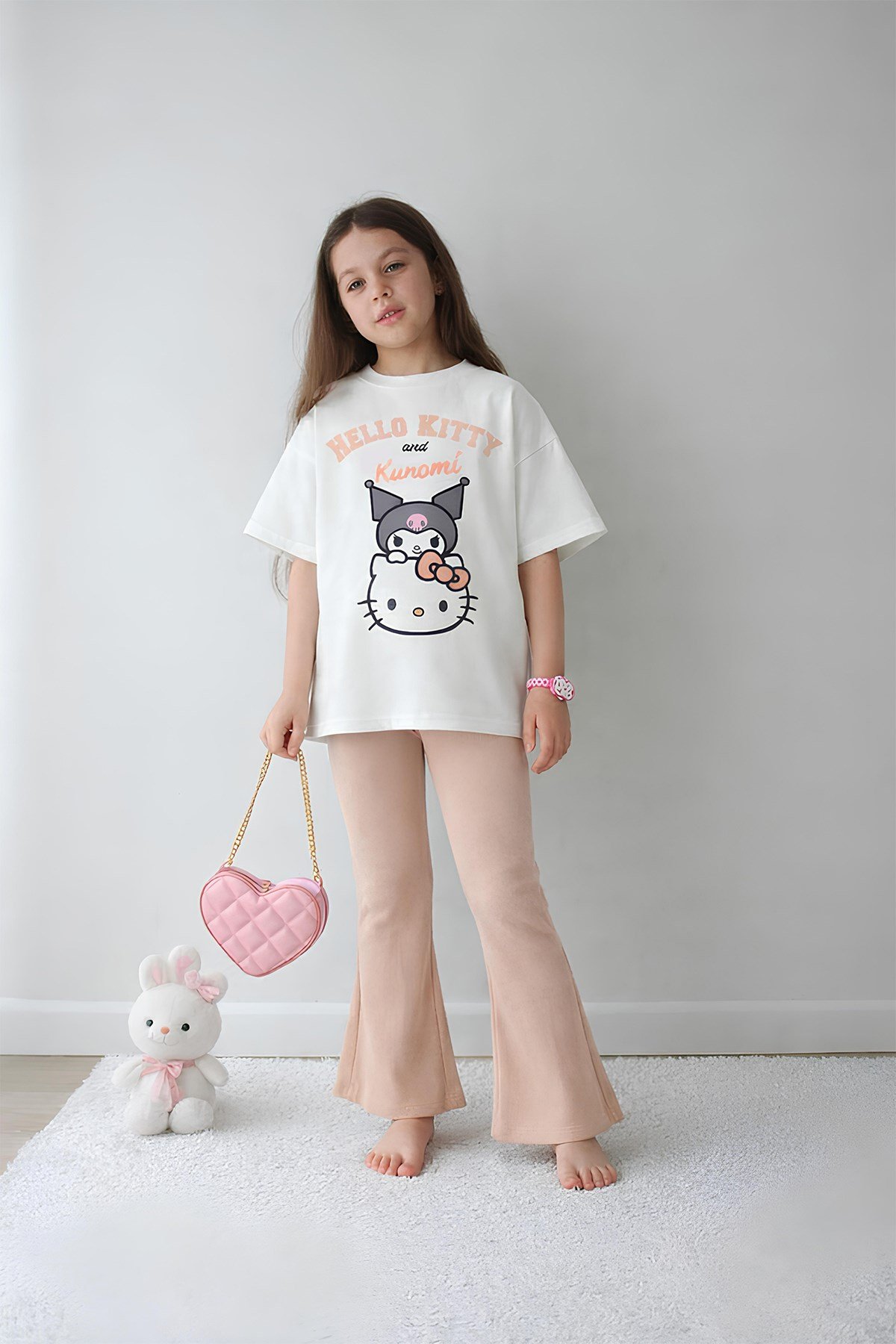Kız Çocuk Tam Kalıp Üst Oversize Alt Taytlı Hello Tasarım6 Alt Üst Takım