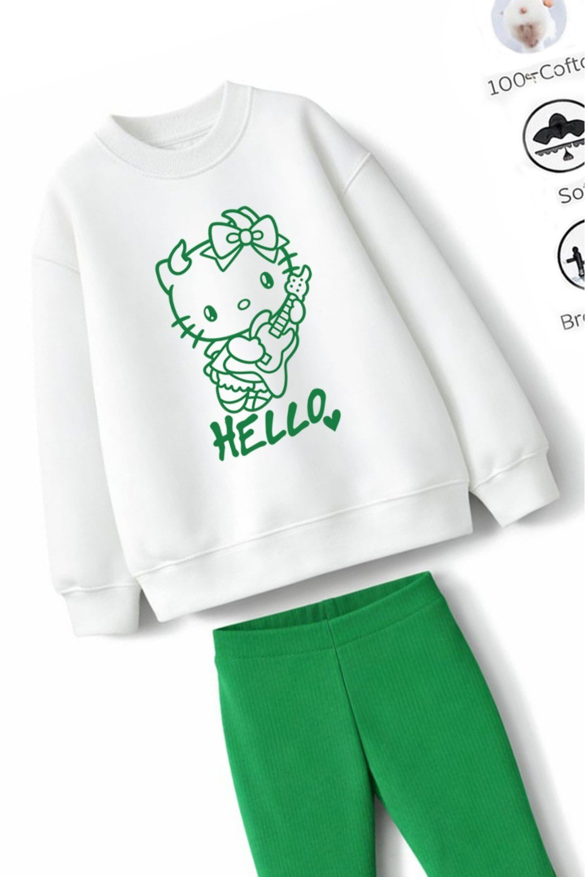 Kız Çocuk Tam Kalıp Üst Oversize Alt Taytlı Hello Tasarım 184 Alt Üst Takım