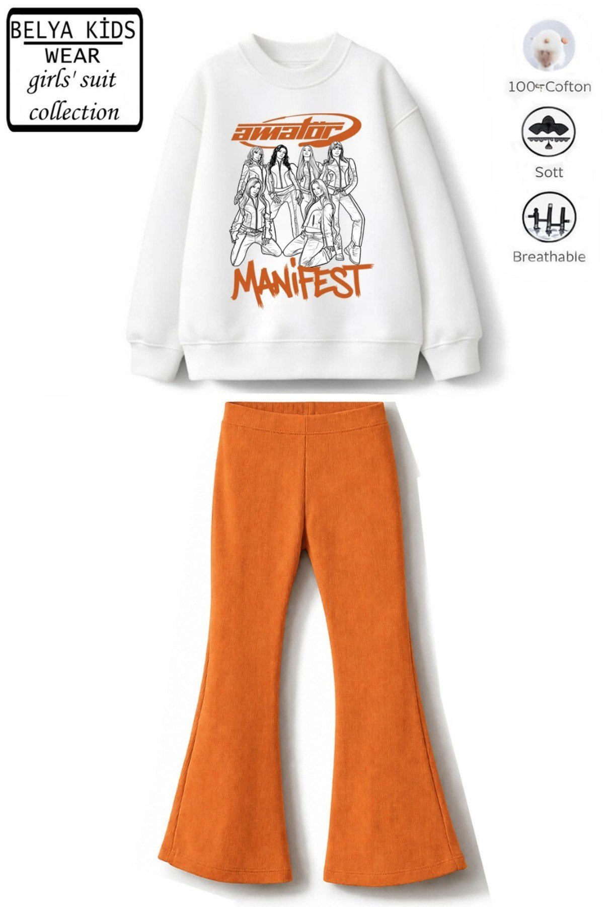 Kız Çocuk Tam Kalıp Üst Oversize Alt Taytlı Karikatür Manifest Tasarım 251 Alt Üst Takım
