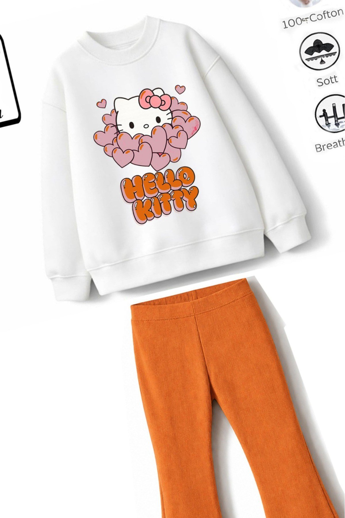 Kız Çocuk Tam Kalıp Üst Oversize Alt Taytlı Kalp Tasarım 202 Alt Üst Takım