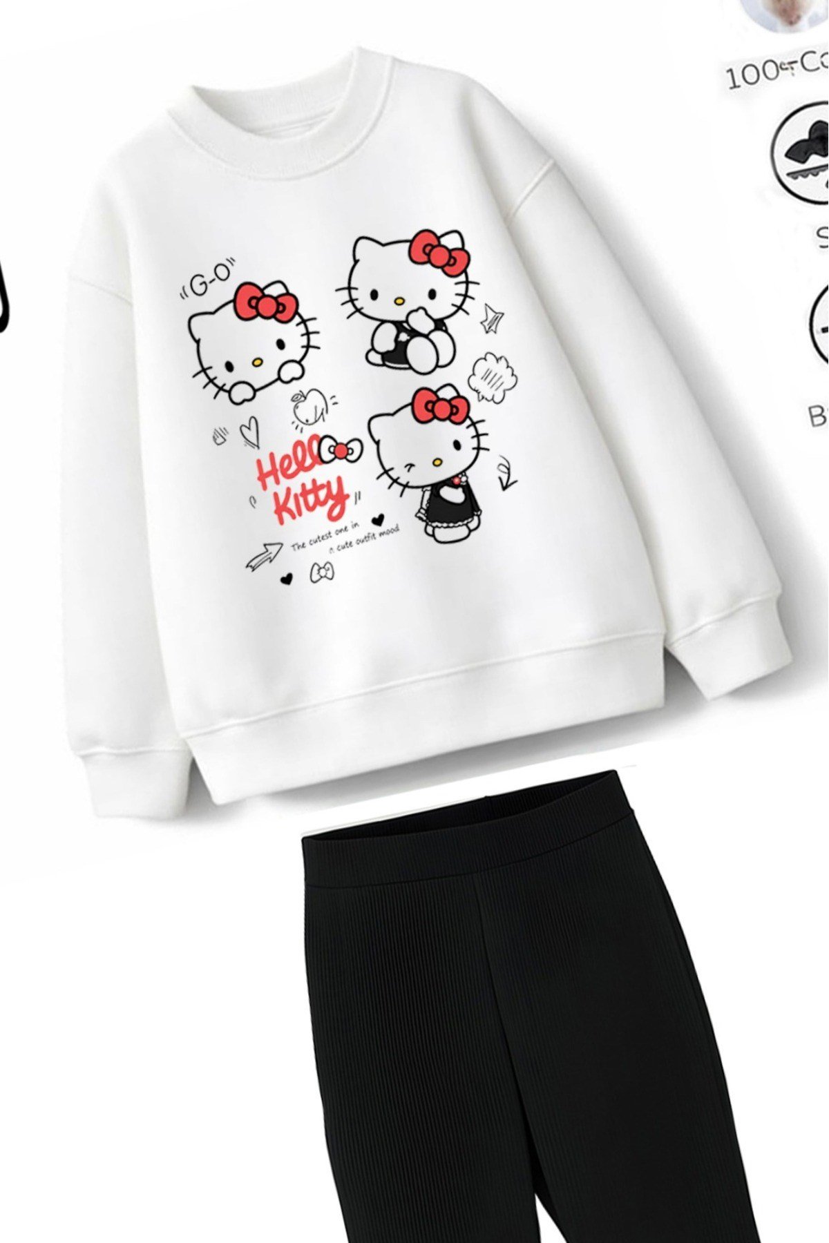 Kız Çocuk Tam Kalıp Üst Oversize Alt Taytlı 3'lü Hello Tasarım 223 Alt Üst Takım