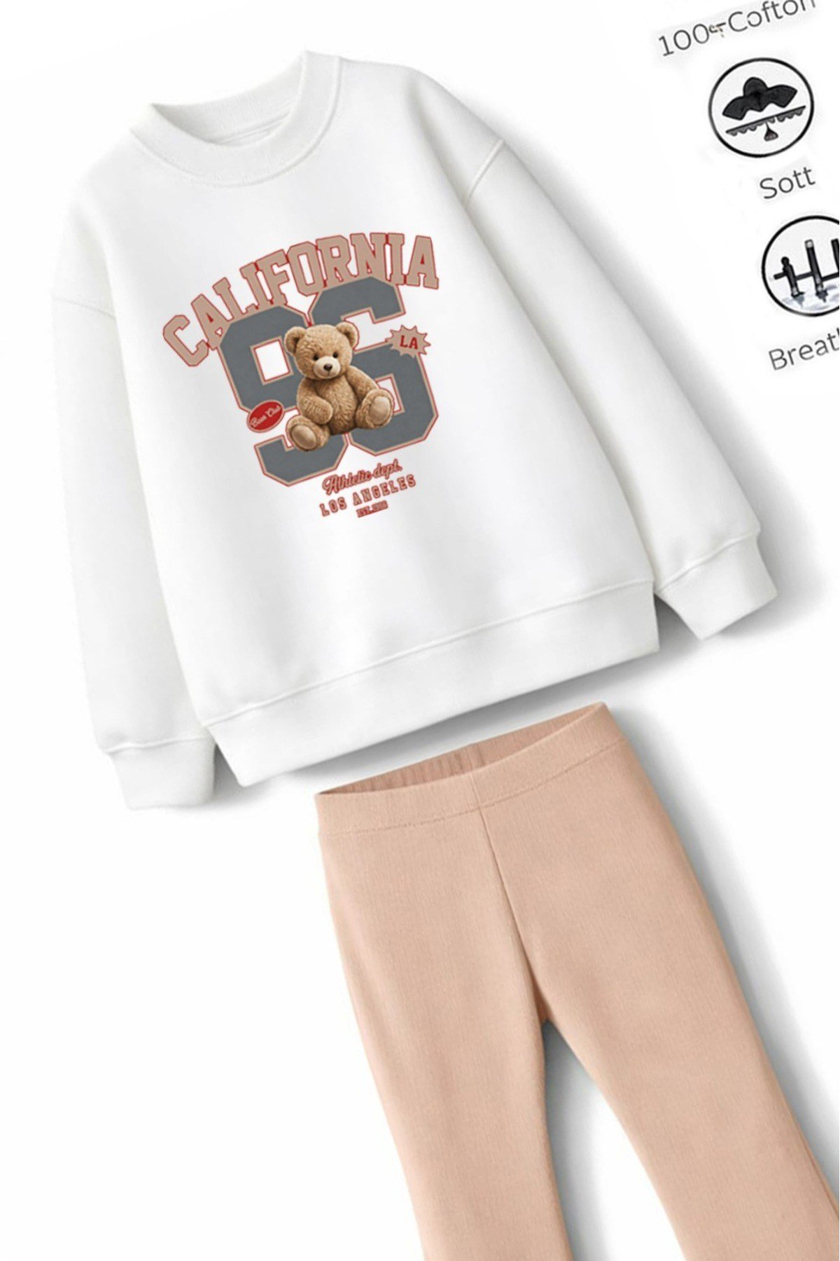 Kız Çocuk Tam Kalıp Üst Oversize Alt Taytlı 96 Ayıcık Tasarım 187 Alt Üst Takım