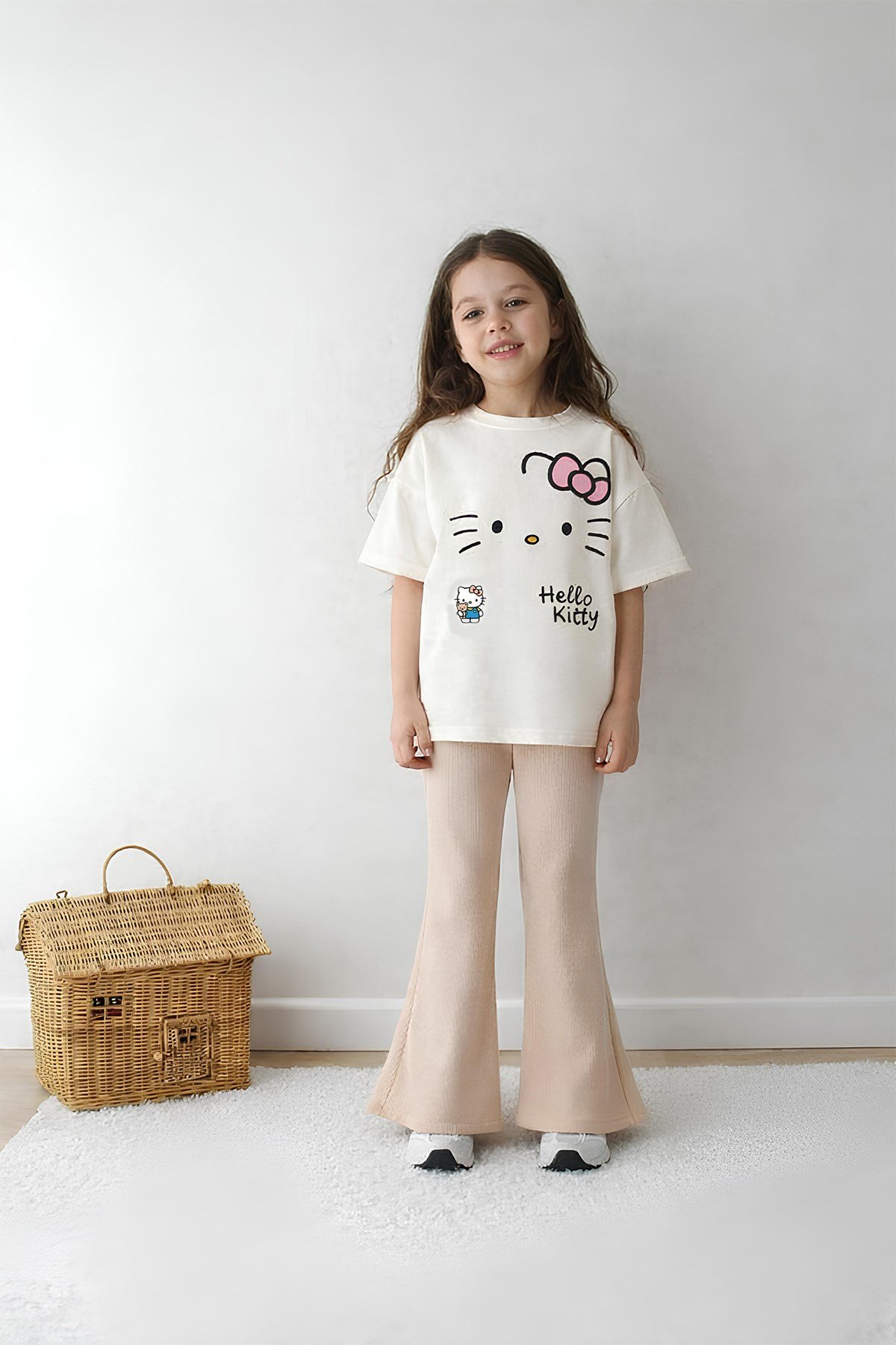 Kız Çocuk Tam Kalıp Üst Oversize Alt Taytlı Hello Tasarım5 Alt Üst Takım