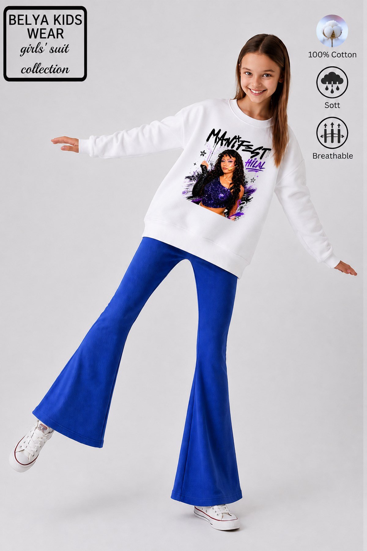 Kız Çocuk Tam Kalıp Üst Oversize Alt Taytlı Hilal Tasarım 234 Alt Üst Takım
