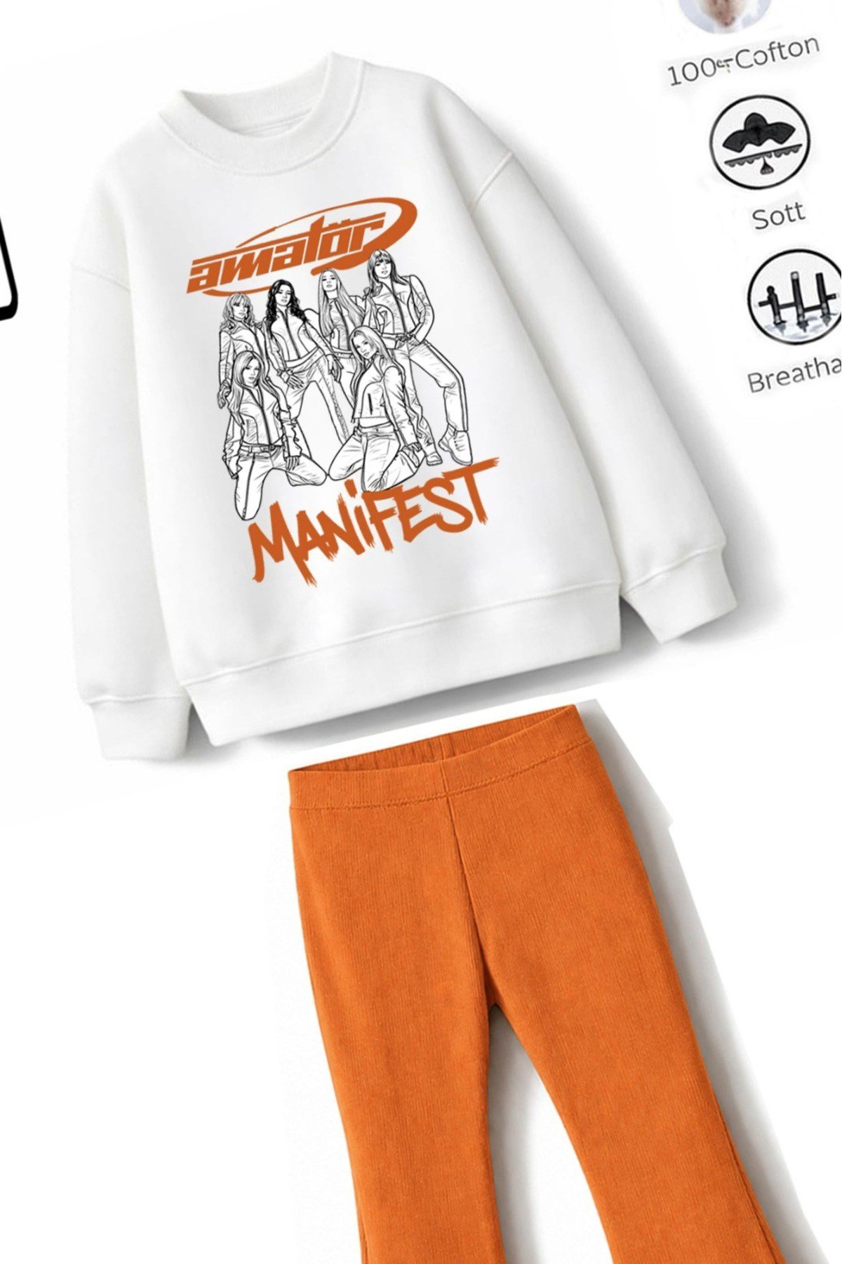 Kız Çocuk Tam Kalıp Üst Oversize Alt Taytlı Karikatür Manifest Tasarım 251 Alt Üst Takım