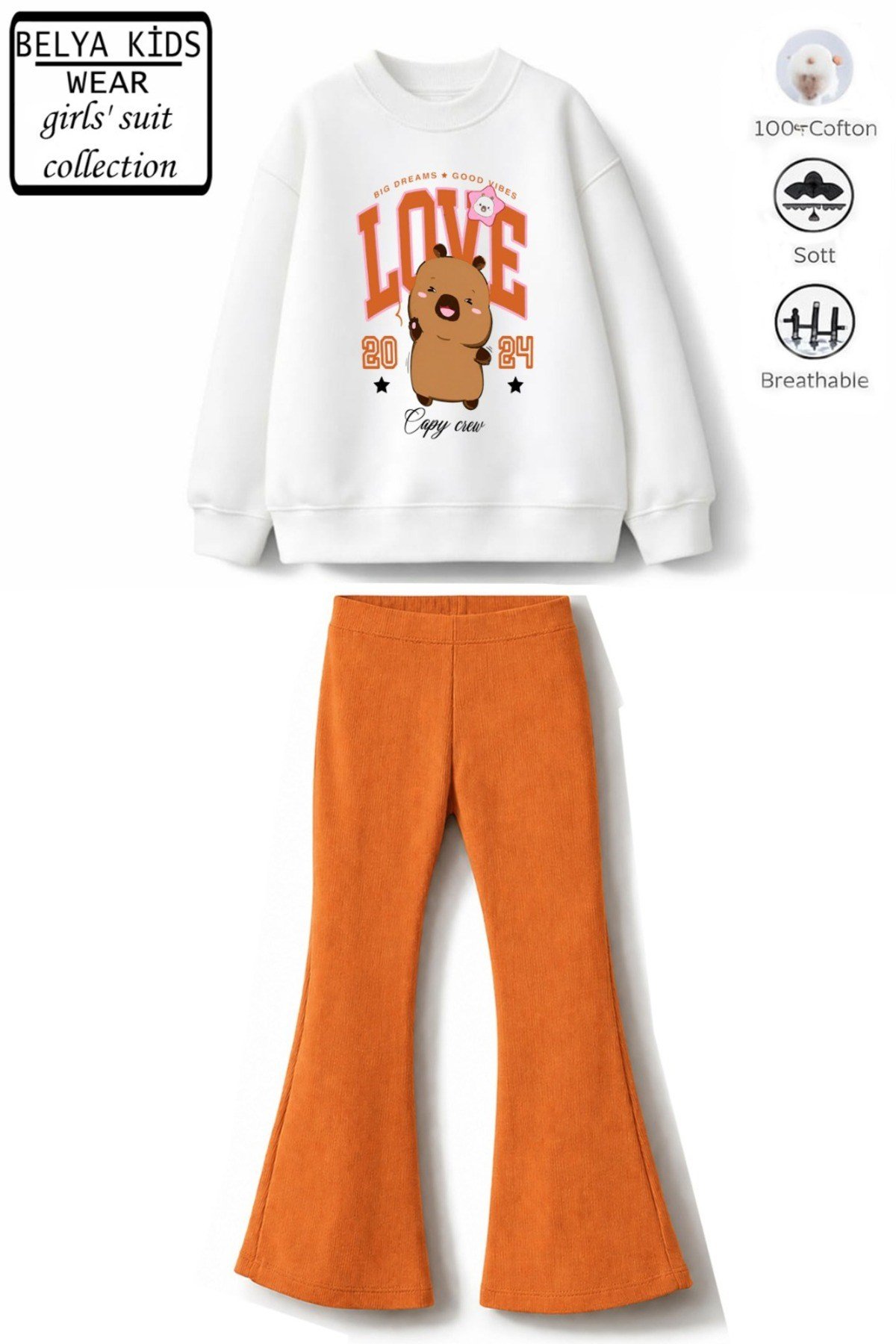 Kız Çocuk Tam Kalıp Üst Oversize Alt Taytlı LoveCapy Tasarım 195 Alt Üst Takım