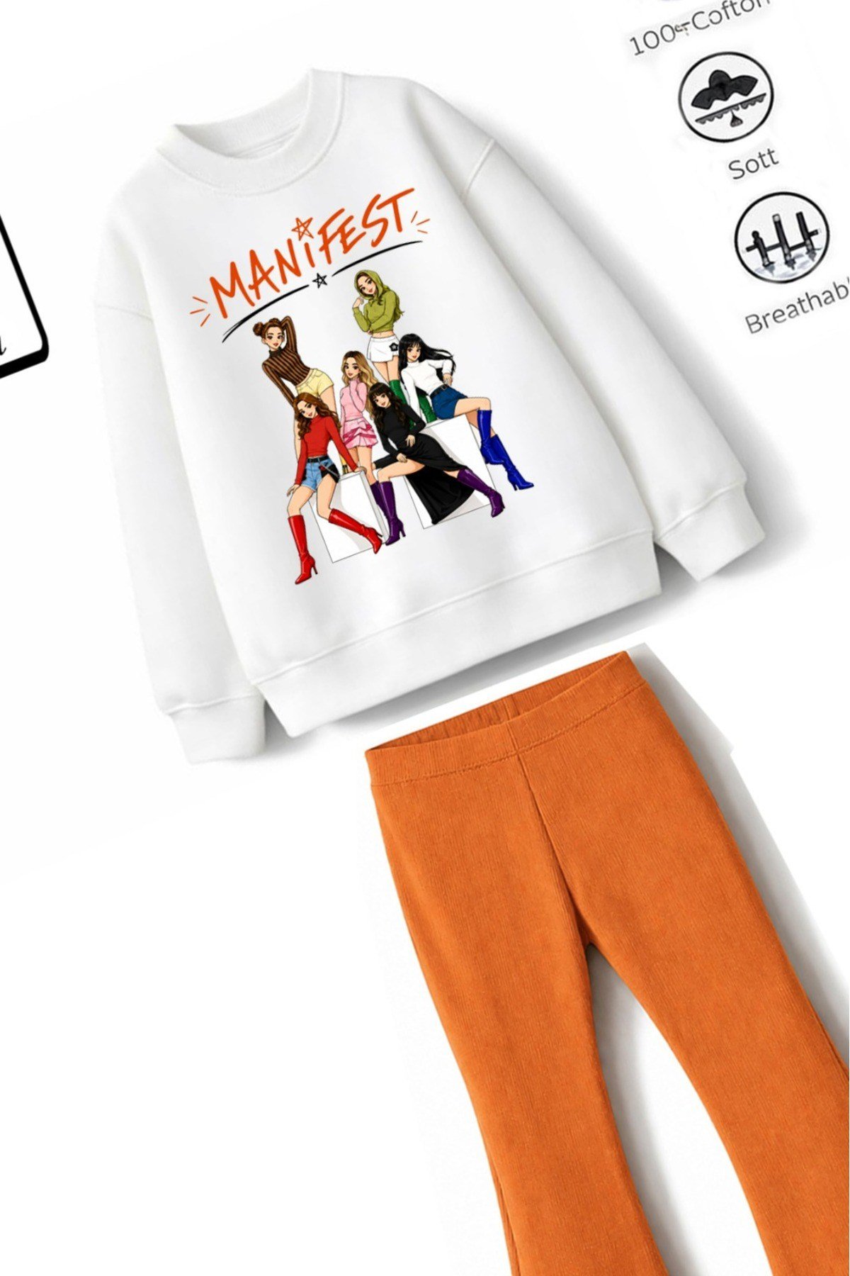 Kız Çocuk Tam Kalıp Üst Oversize Alt Taytlı Karikatür Manifest Tasarım 245 Alt Üst Takım