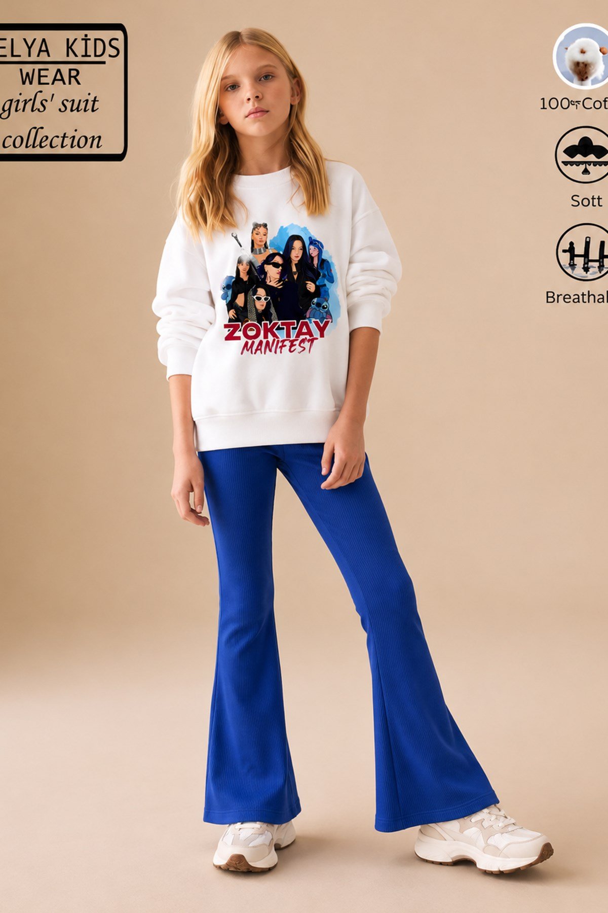 Kız Çocuk Tam Kalıp Üst Oversize Alt Taytlı KZoktay Tasarım 229 Alt Üst Takım