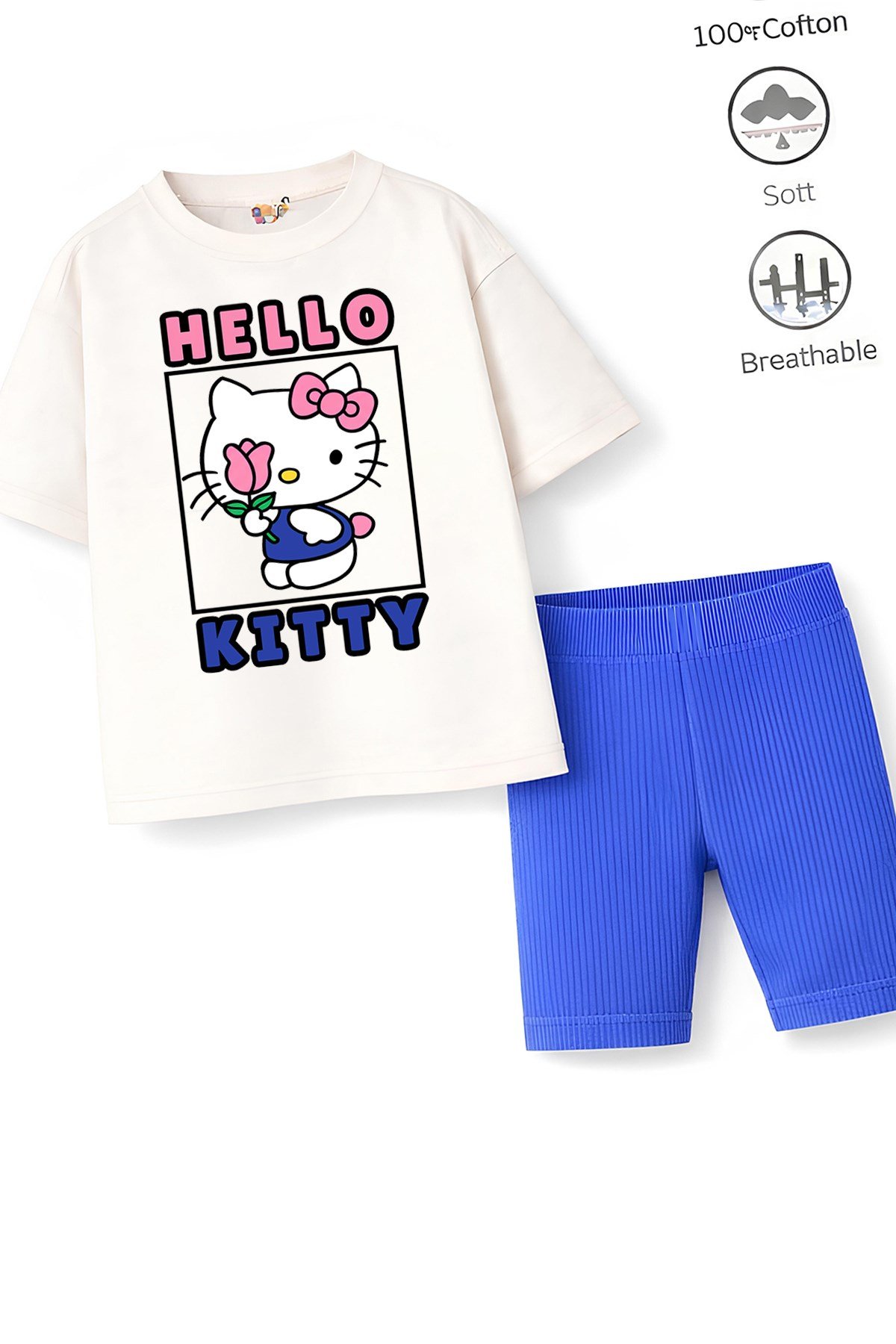 Kız Çocuk Tam Kalıp Üst Oversize Altı Taytlı Hello Tasarım65 Alt Üst Takım