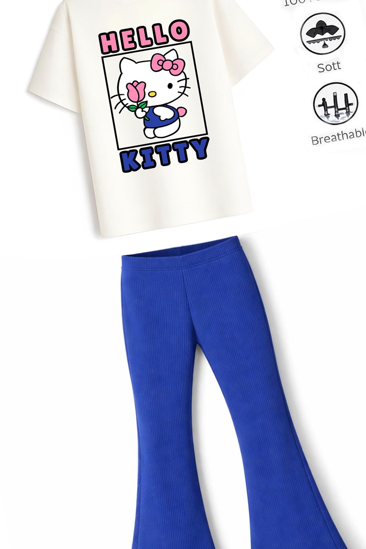 Kız Çocuk Tam Kalıp Üst Oversize Altı Taytlı Hello Tasarım25 Alt Üst Takım