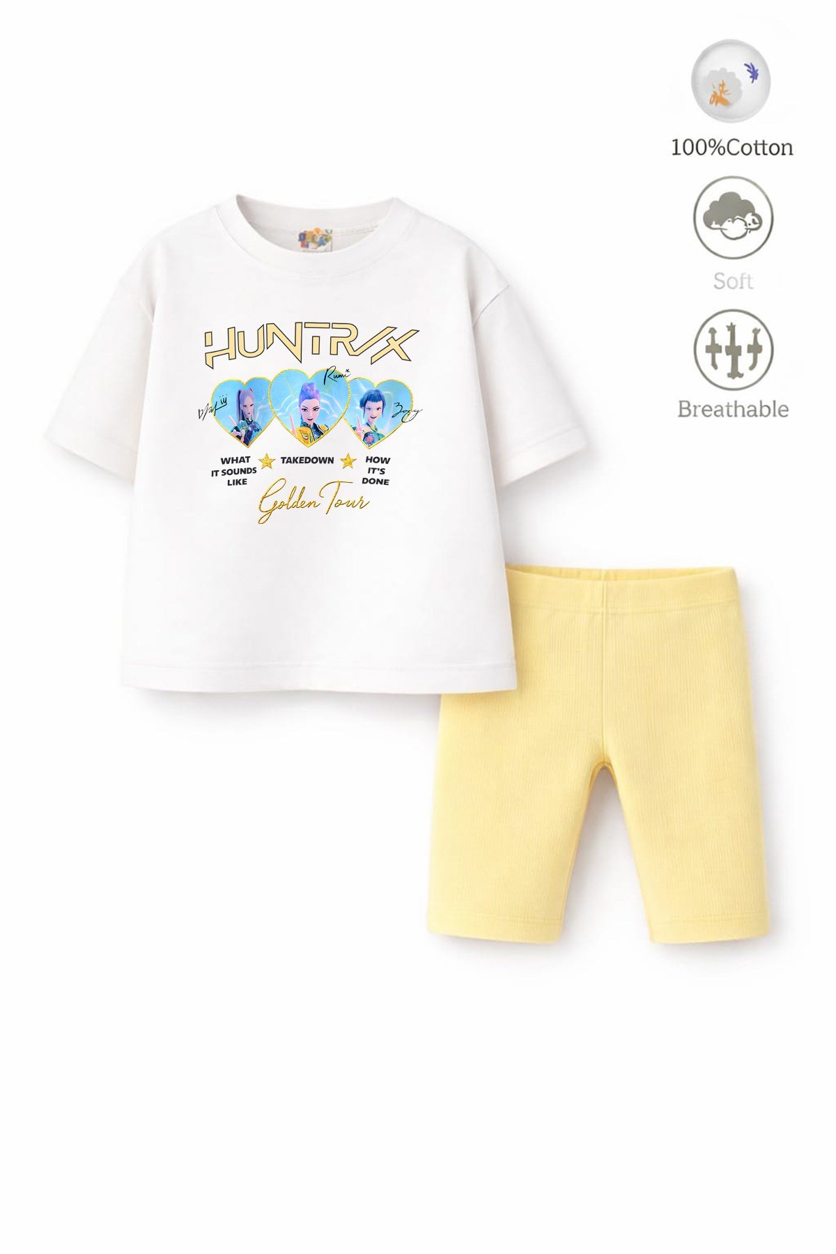Kız Çocuk Tam Kalıp Üst Oversize Altı Taytlı Golden Tasarım103 Alt Üst Takım