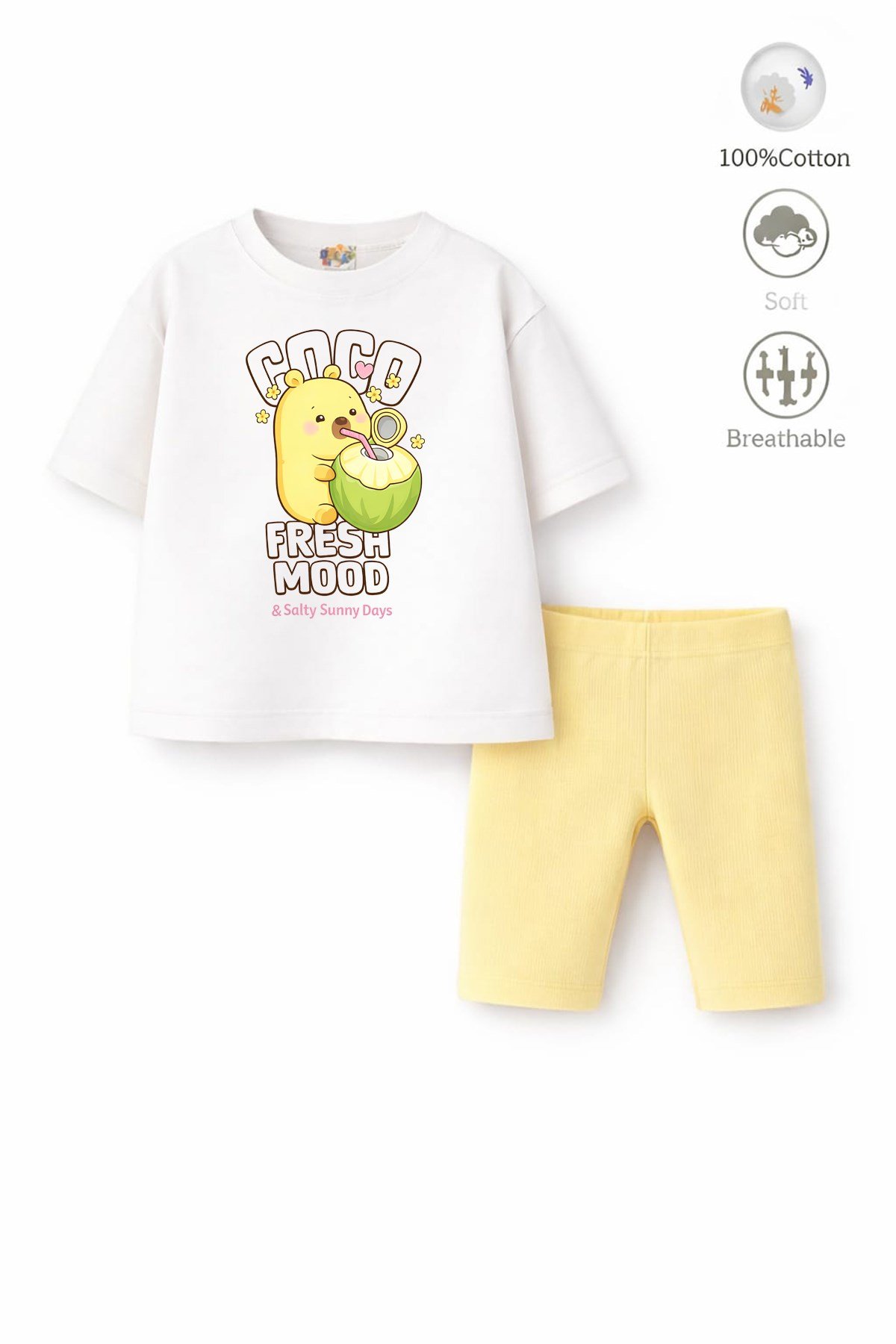 Kız Çocuk Tam Kalıp Üst Oversize Altı Taytlı Coco Fresh Tasarım100 Alt Üst Takım