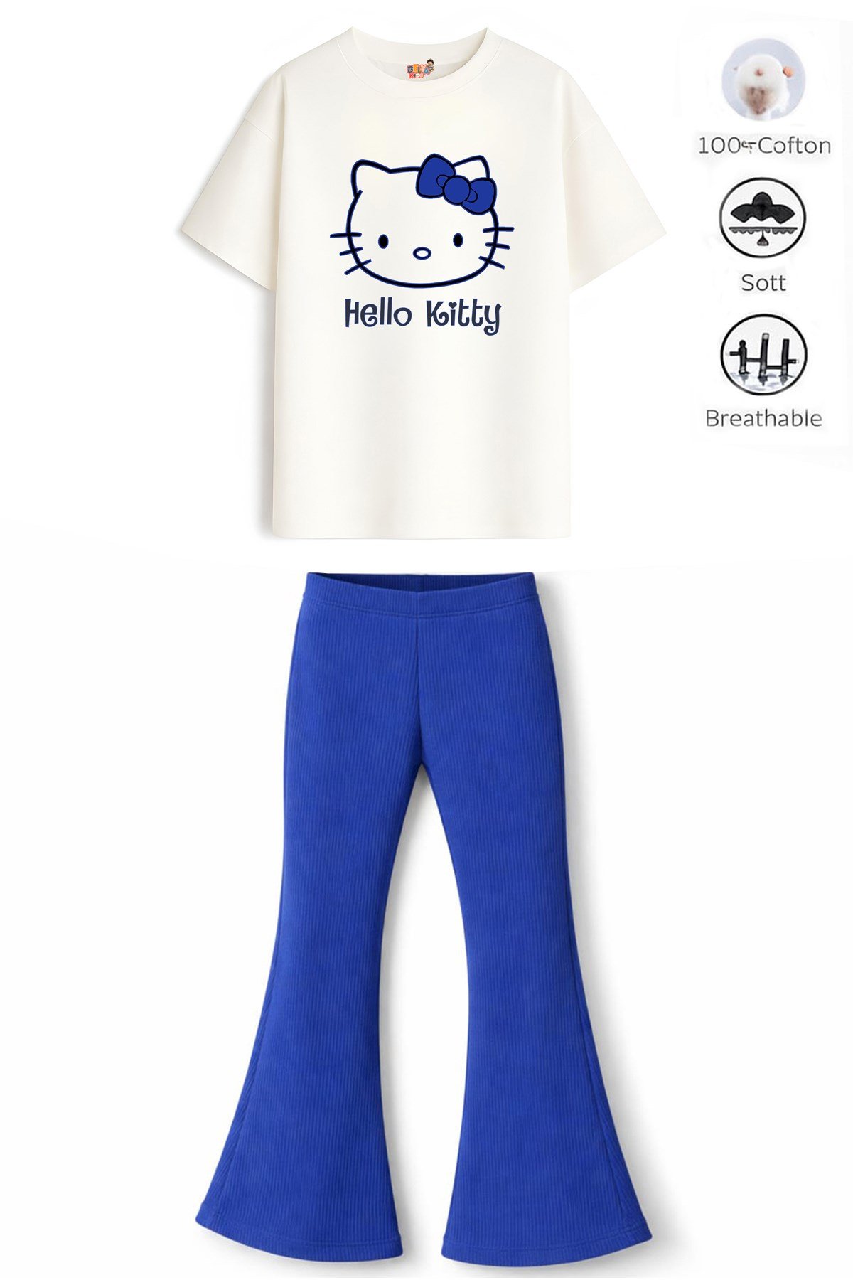 Kız Çocuk Tam Kalıp Üst Oversize Altı Taytlı Hello Tasarım24 Alt Üst Takım