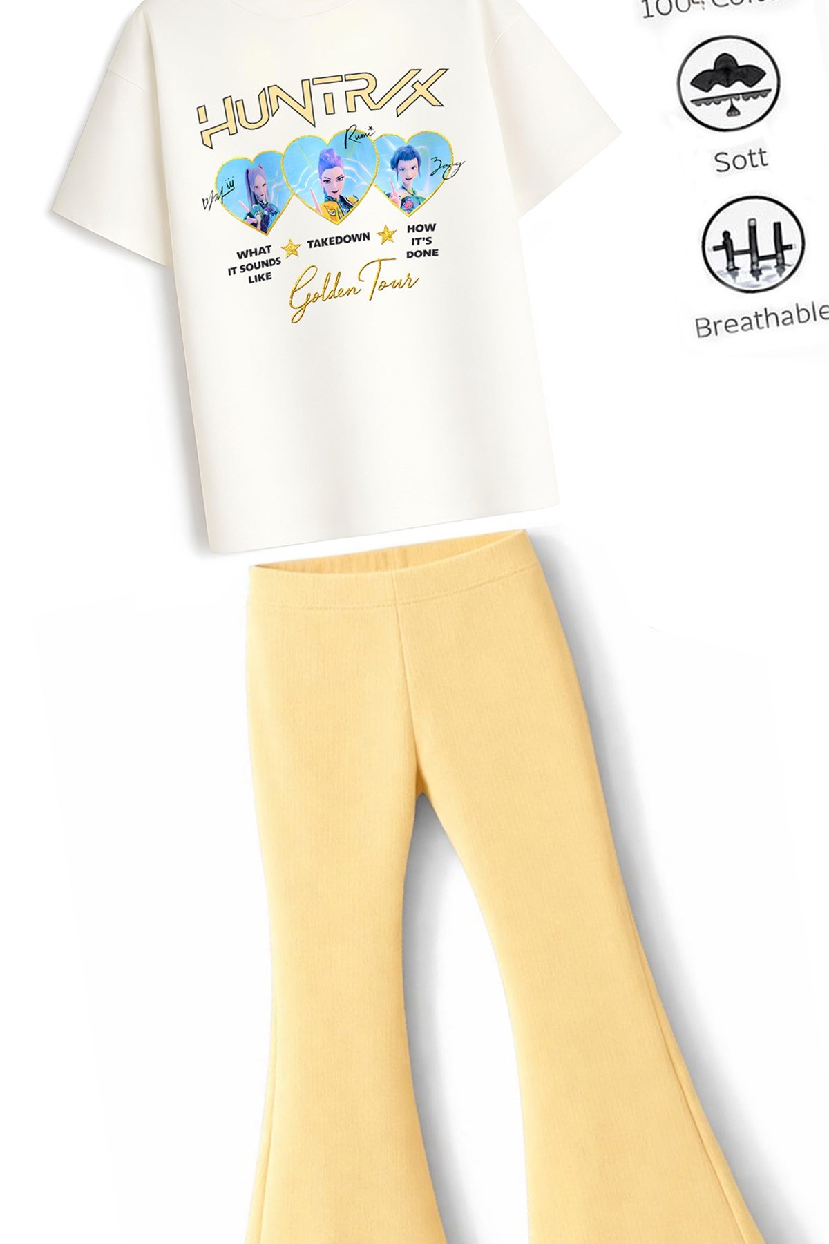 Kız Çocuk Tam Kalıp Üst Oversize Altı Taytlı Golden Tasarım48 Alt Üst Takım