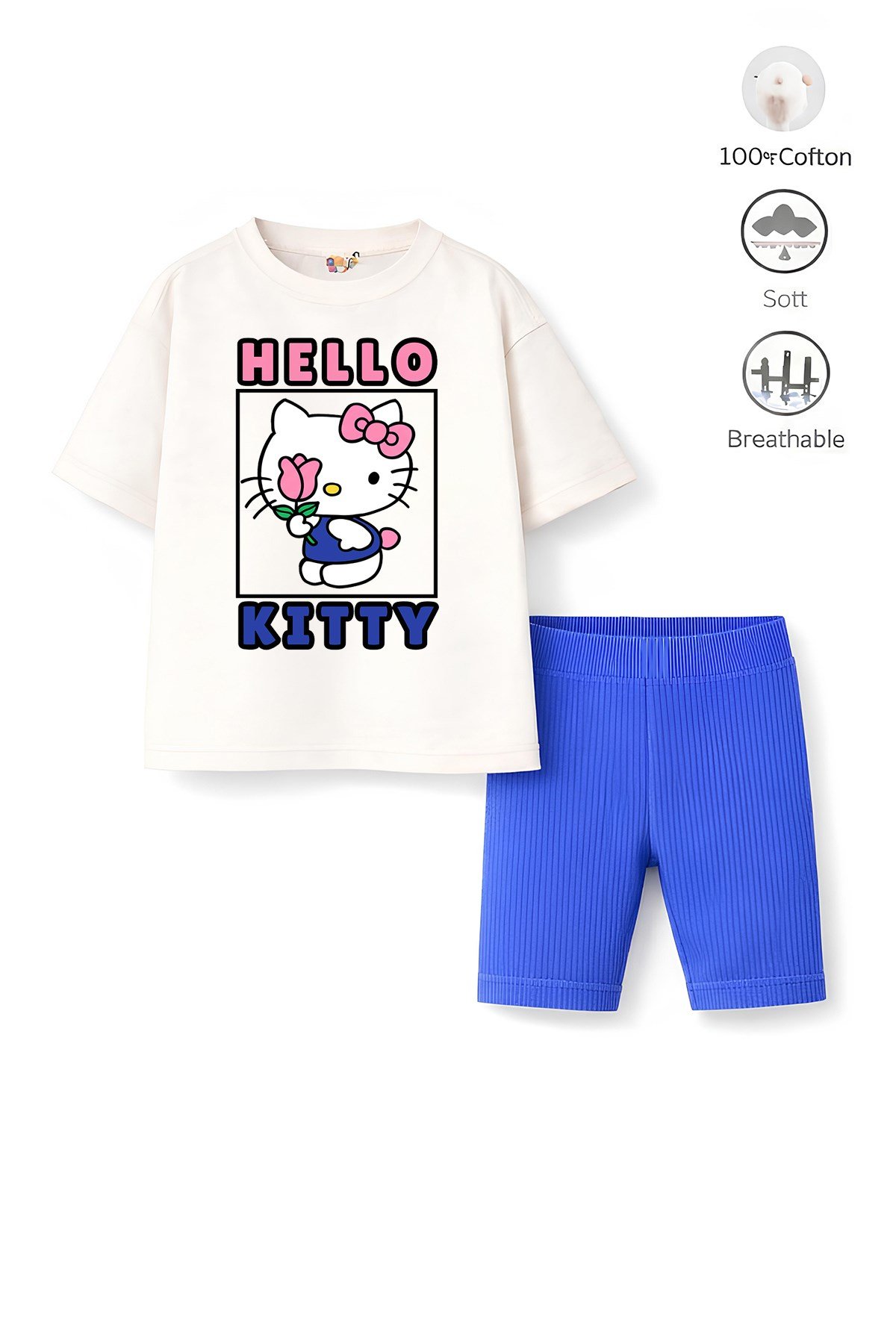 Kız Çocuk Tam Kalıp Üst Oversize Altı Taytlı Hello Tasarım65 Alt Üst Takım