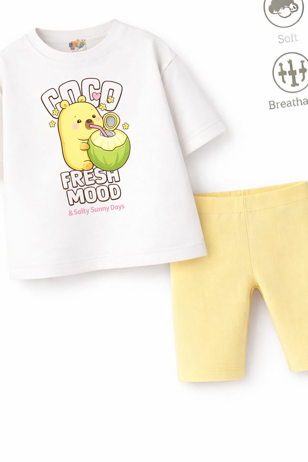 Kız Çocuk Tam Kalıp Üst Oversize Altı Taytlı Coco Fresh Tasarım100 Alt Üst Takım