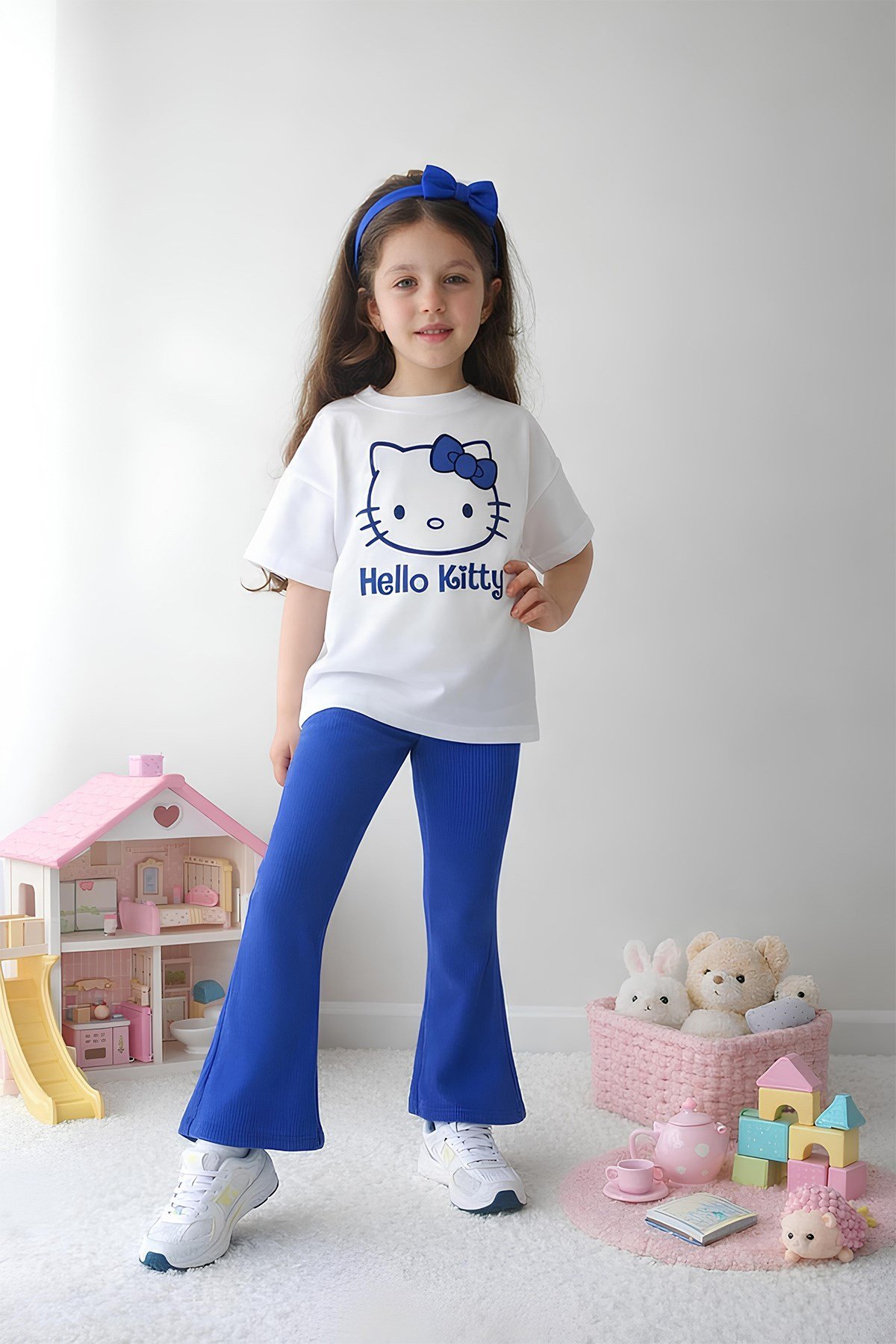 Kız Çocuk Tam Kalıp Üst Oversize Altı Taytlı Hello Tasarım24 Alt Üst Takım