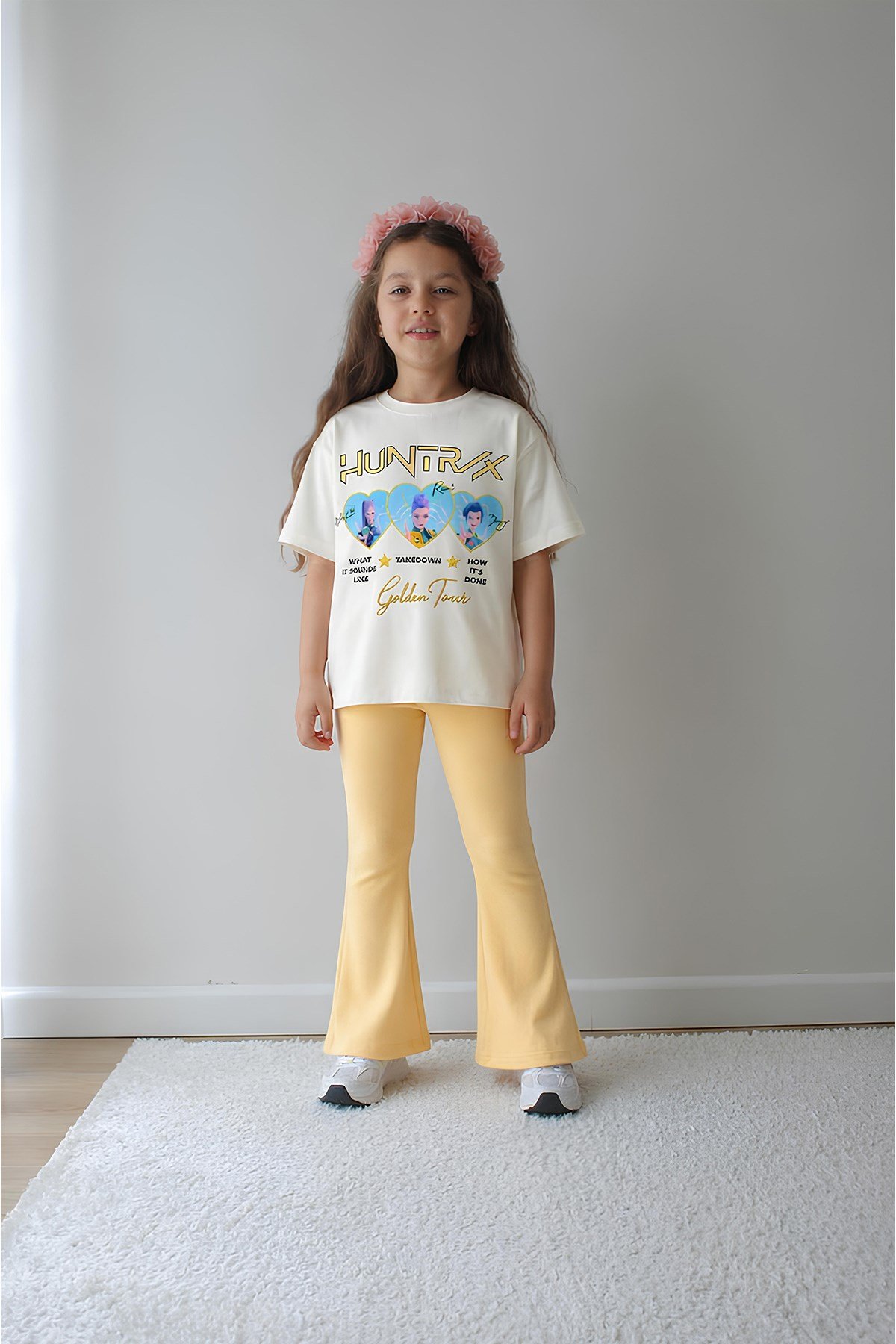 Kız Çocuk Tam Kalıp Üst Oversize Altı Taytlı Golden Tasarım48 Alt Üst Takım