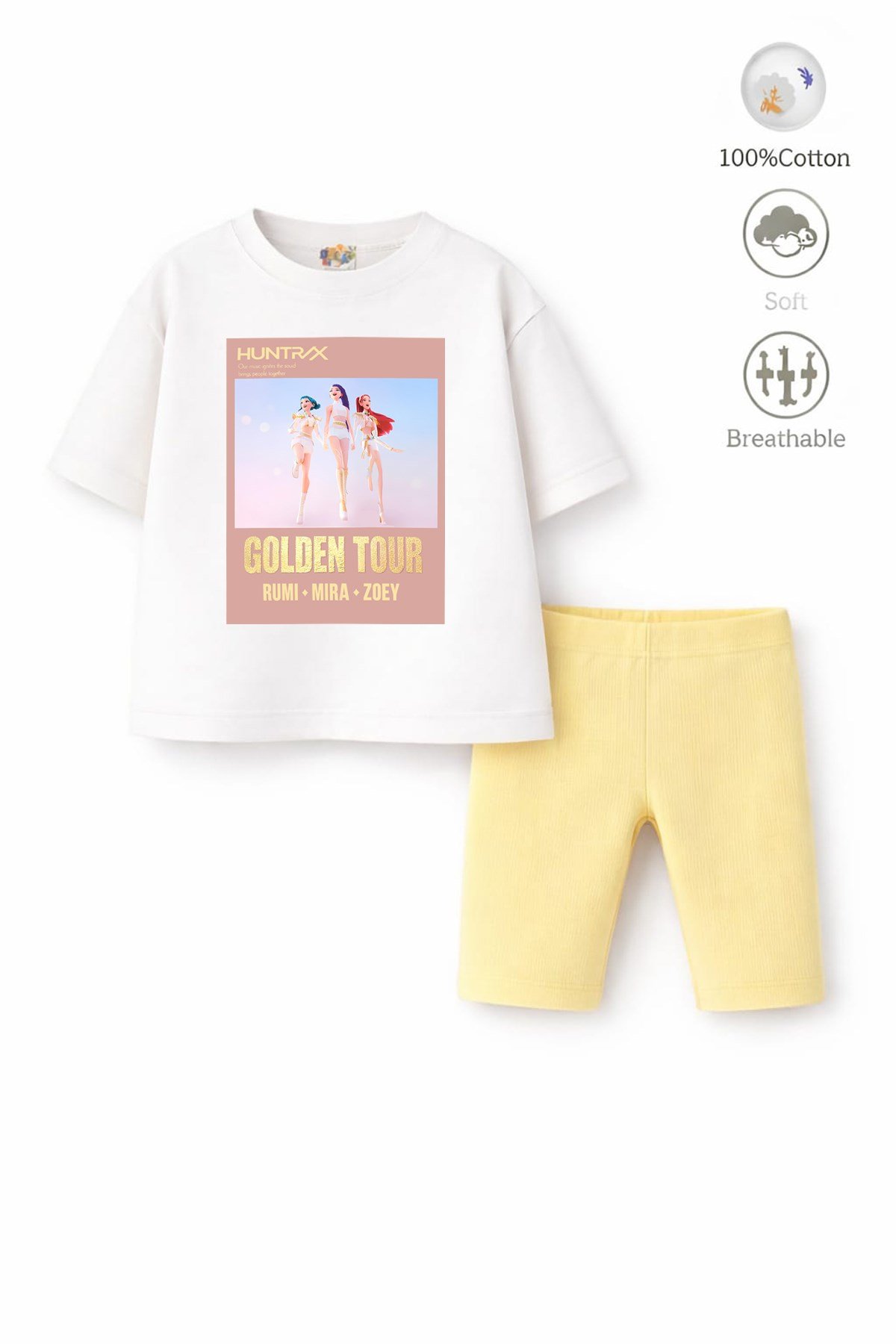 Kız Çocuk Tam Kalıp Üst Oversize Altı Taytlı Golden Tasarım102 Alt Üst Takım
