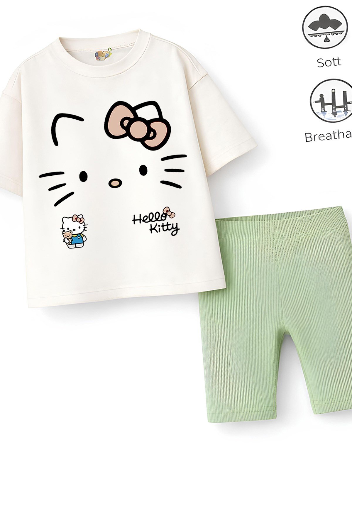 Kız Çocuk Tam Kalıp Üst Oversize Altı Taytlı Hello Tasarım55 Alt Üst Takım