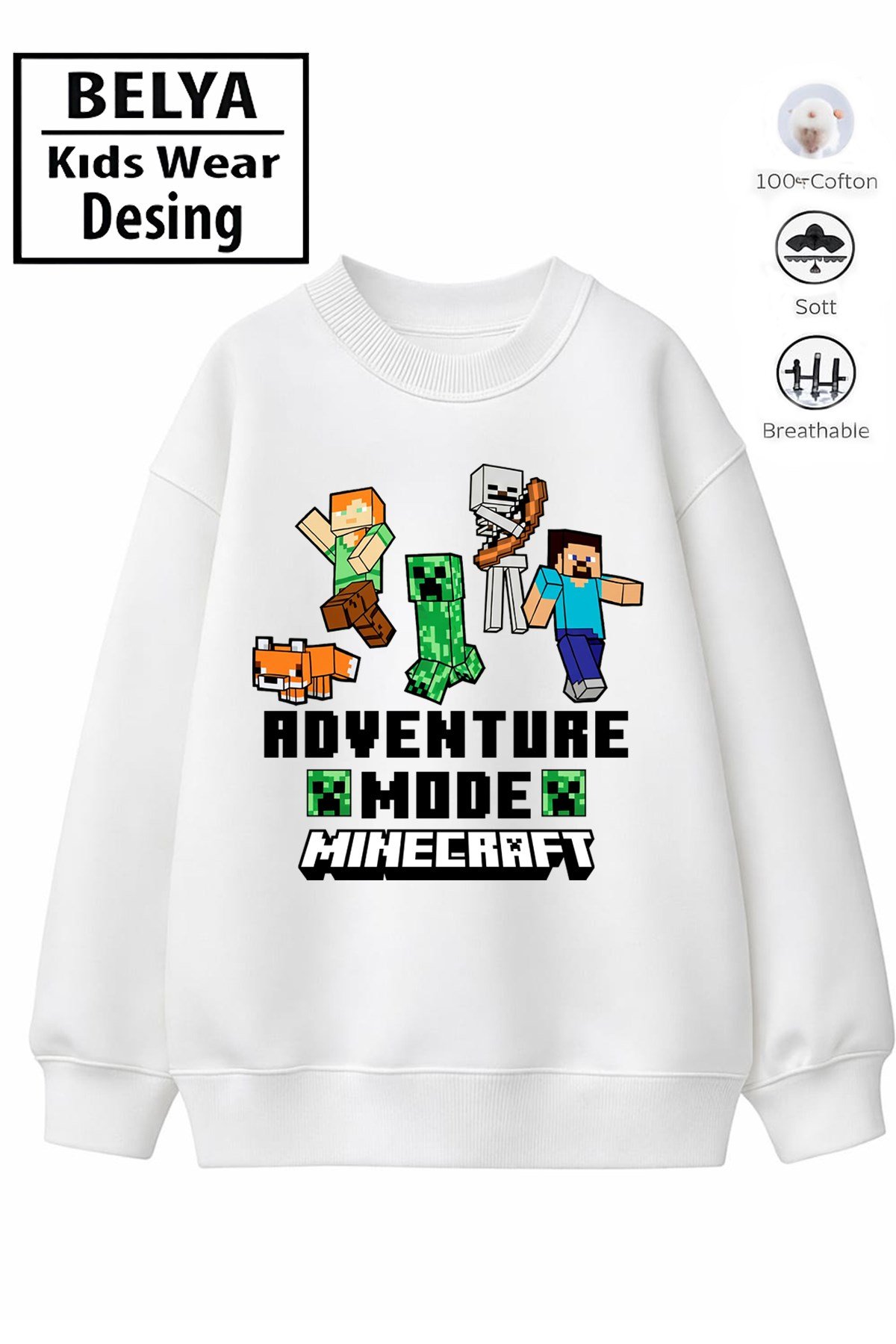 Tam Kalıp Oversize Erkek Çocuk Pamuğa Pamuk 3 İplik Kumaş Min3 Tasarım Sweatshirt
