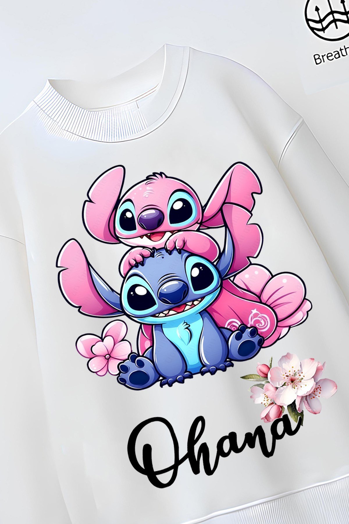 Tam Kalıp Oversize Kız Çocuk Pamuğa Pamuk 3 İplik Kumaş Stıtch Ohana Karakter Tasarım Sweatshirt