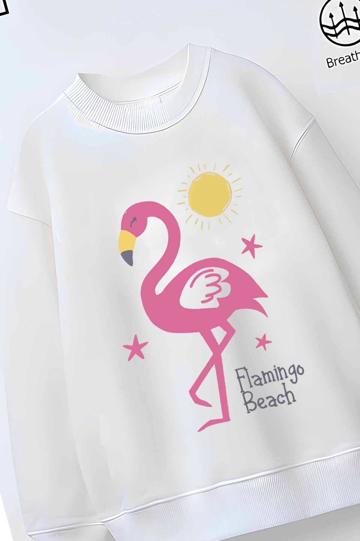 Tam Kalıp Oversize Kız Çocuk Pamuğa Pamuk 3 İplik Kumaş Flamingo Karakter Tasarım Sweatshirt