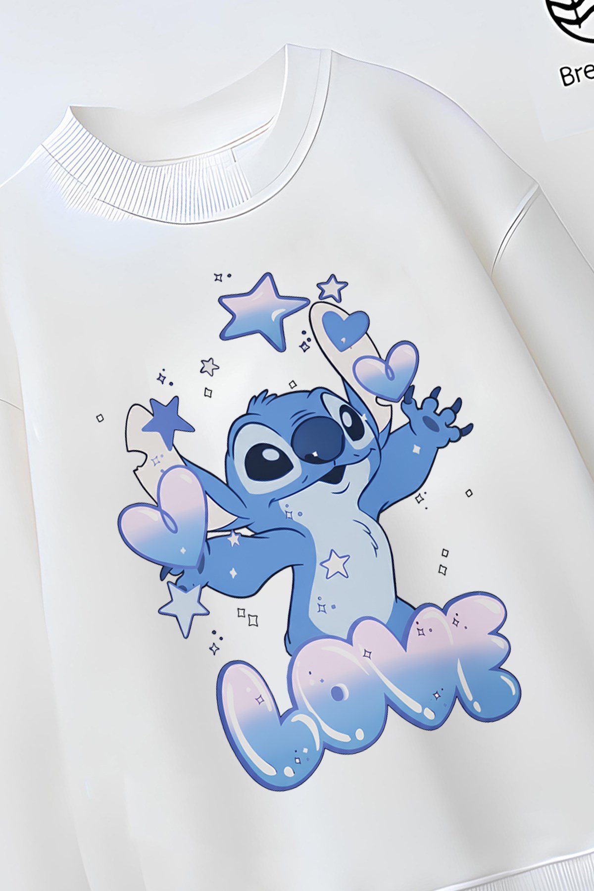 Tam Kalıp Oversize Kız Çocuk Pamuğa Pamuk 3 İplik Kumaş Stıtch Love Karakter Tasarım Sweatshirt