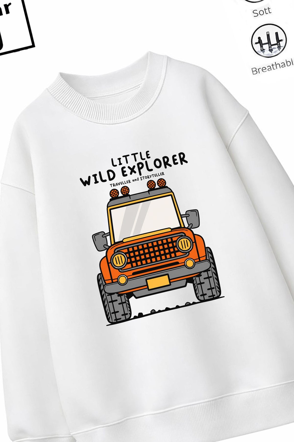 Trend Çocuk Erkek Model Tam Kalıp Oversize Araba Tasarım 2 İplik Pamuğa Pamuk Kumaş Sweatshirt 33