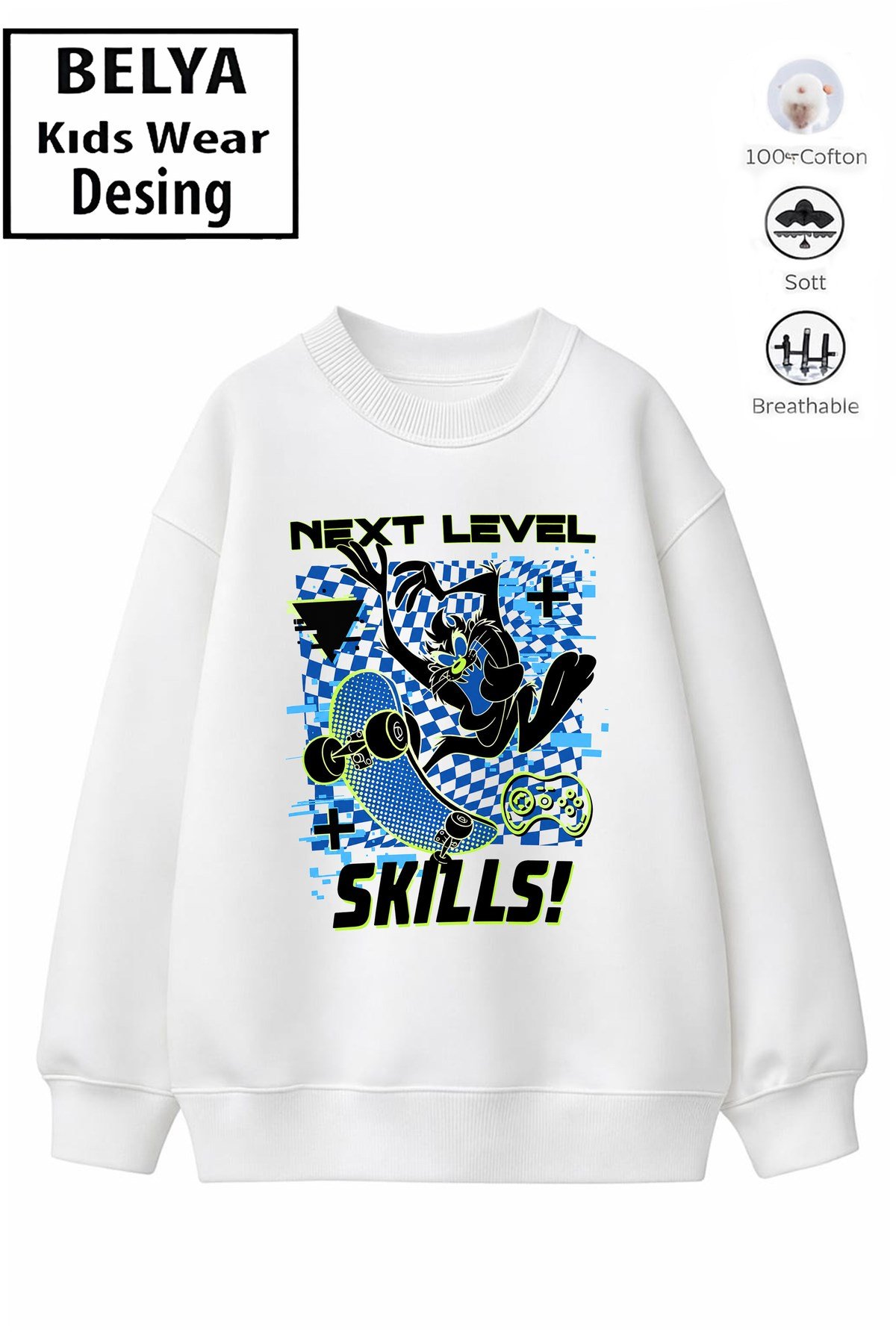 Trend Çocuk Erkek Model Tam Kalıp Oversize Kaykay 2 İplik Pamuğa Pamuk Kumaş Sweatshirt 31