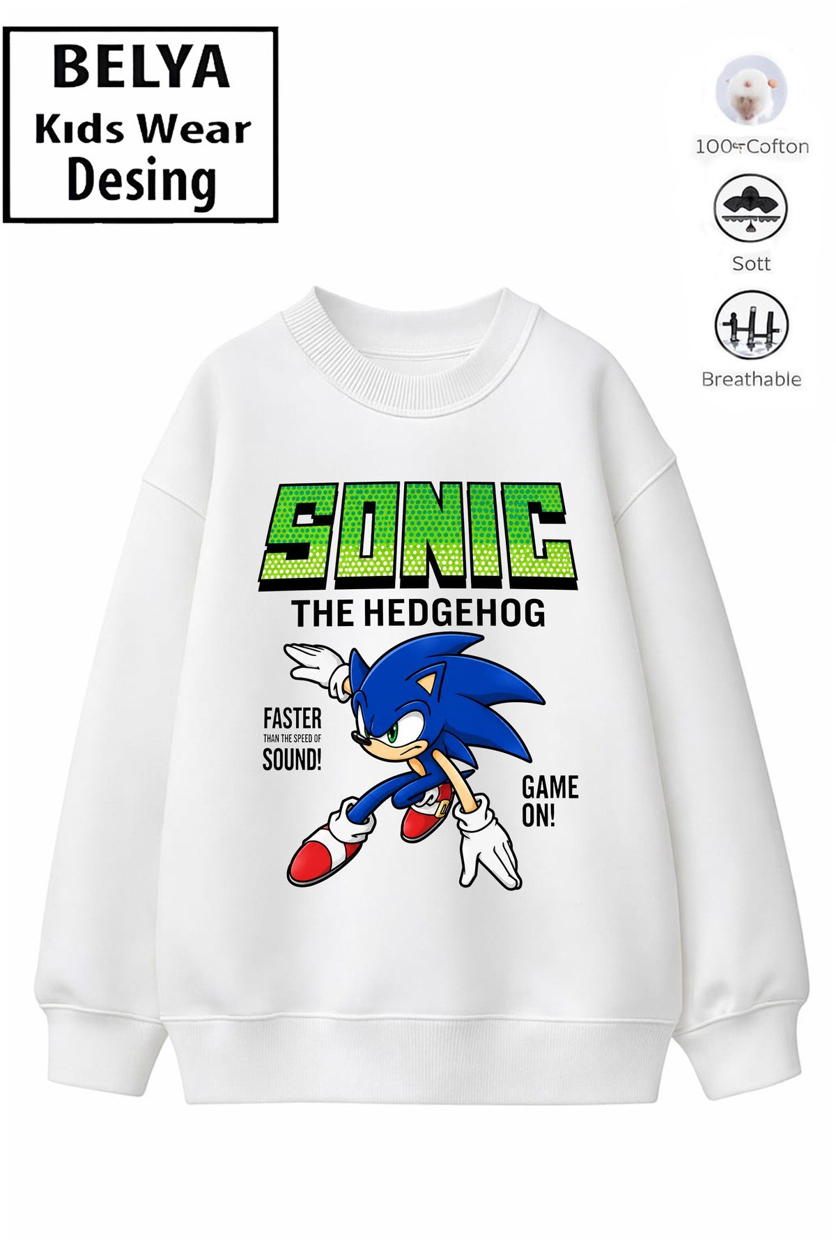 Trend Çocuk Erkek Model Tam Kalıp Oversize Sonic Tasarım 2 İplik Pamuğa Pamuk Kumaş Sweatshirt 39