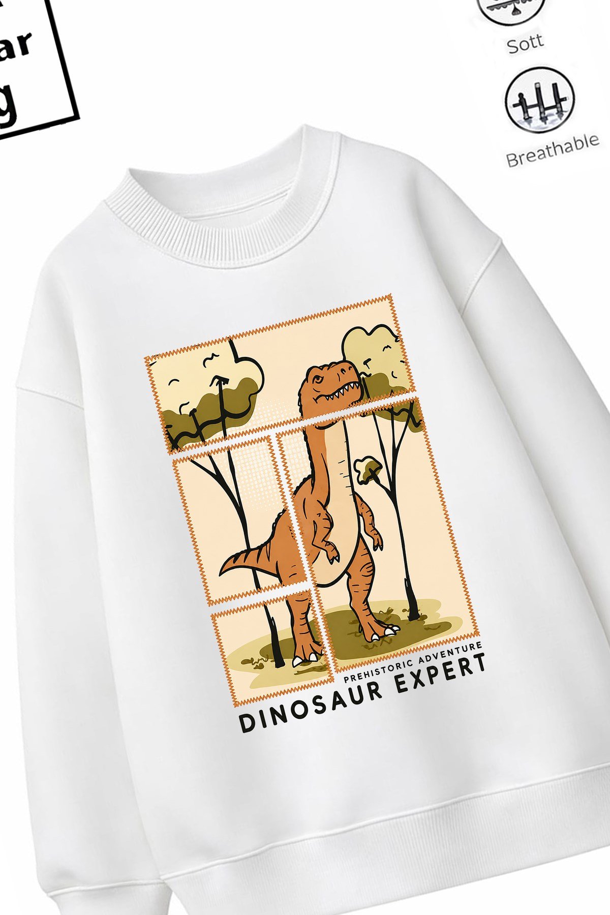 Trend Çocuk Erkek Model Tam Kalıp Oversize Dinazor Tasarım 2 İplik Pamuğa Pamuk Kumaş Sweatshirt 38