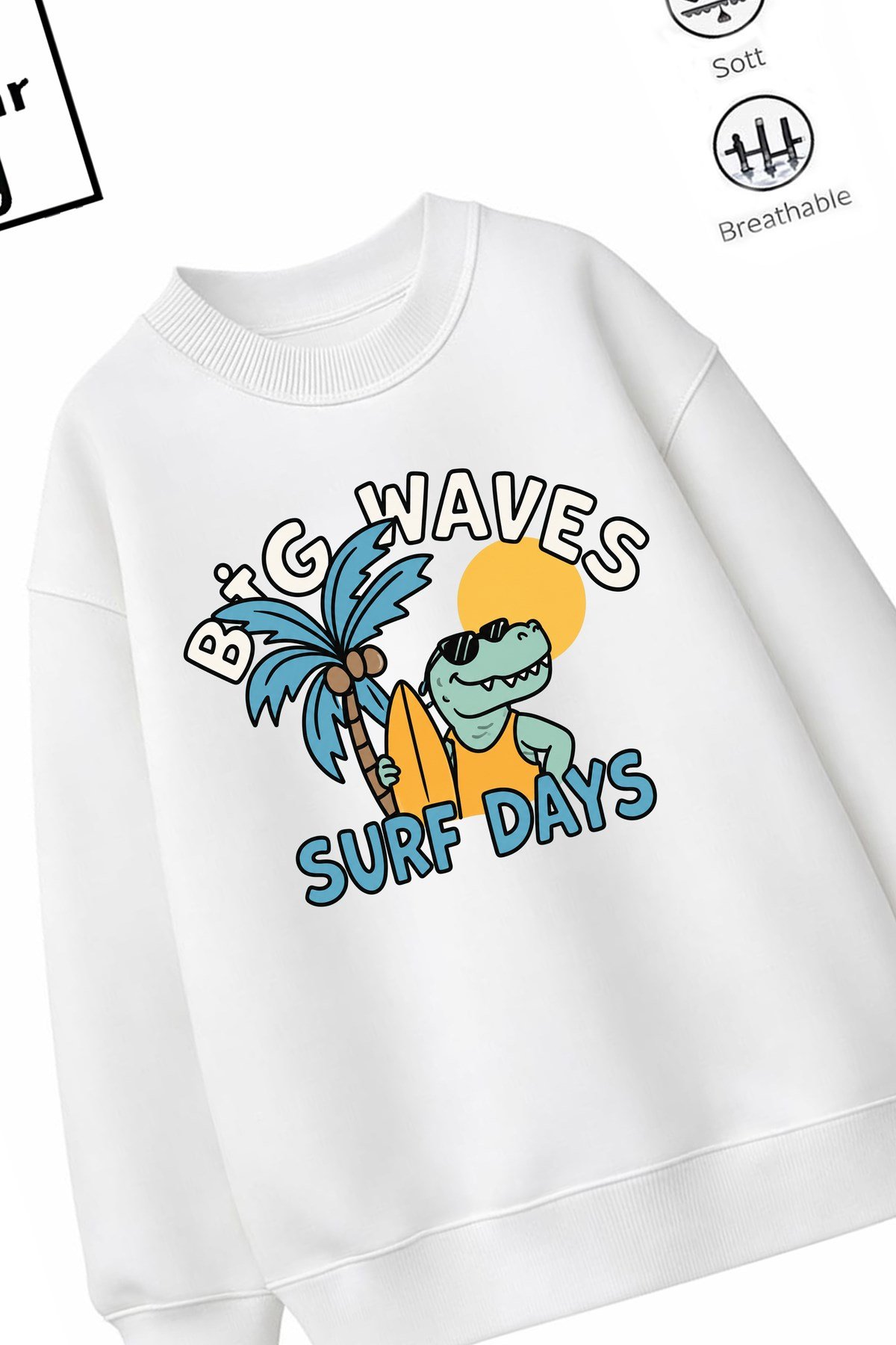 Trend Çocuk Erkek Model Tam Kalıp Oversize Dinazor Plaj 2 İplik Pamuğa Pamuk Kumaş Sweatshirt 24