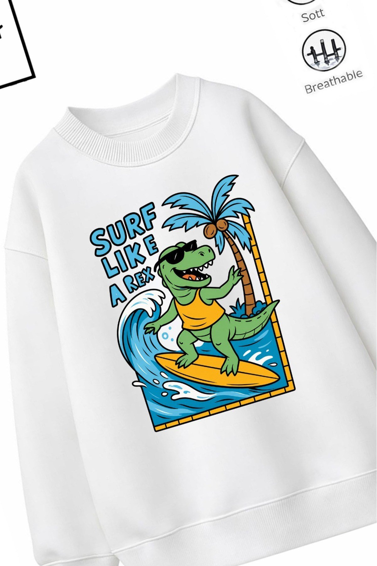 Trend Çocuk Erkek Model Tam Kalıp Oversize Surf Tasarım 2 İplik Pamuğa Pamuk Kumaş Sweatshirt 1