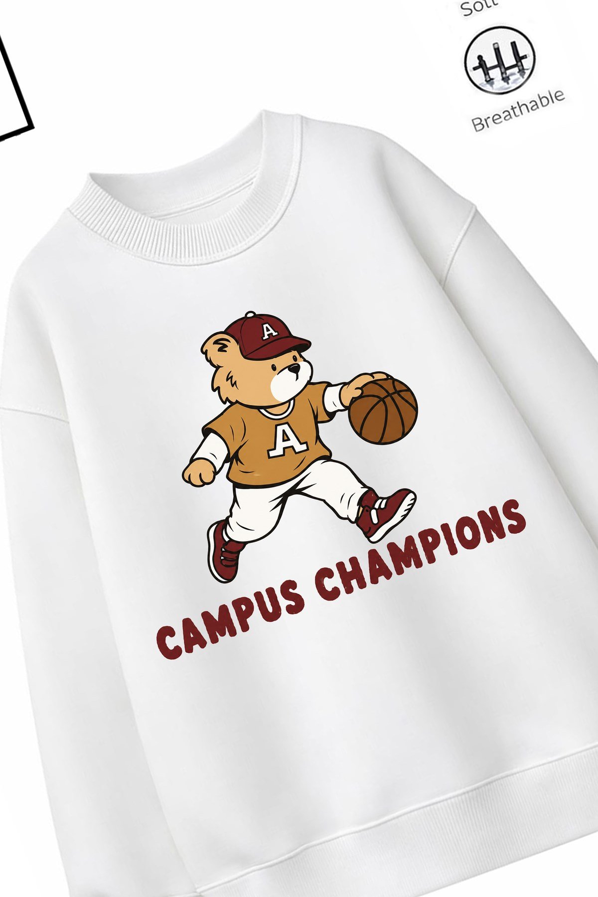 Trend Çocuk Erkek Model Tam Kalıp Oversize Basket ayıcık 2 İplik Pamuğa Pamuk Kumaş Sweatshirt 22